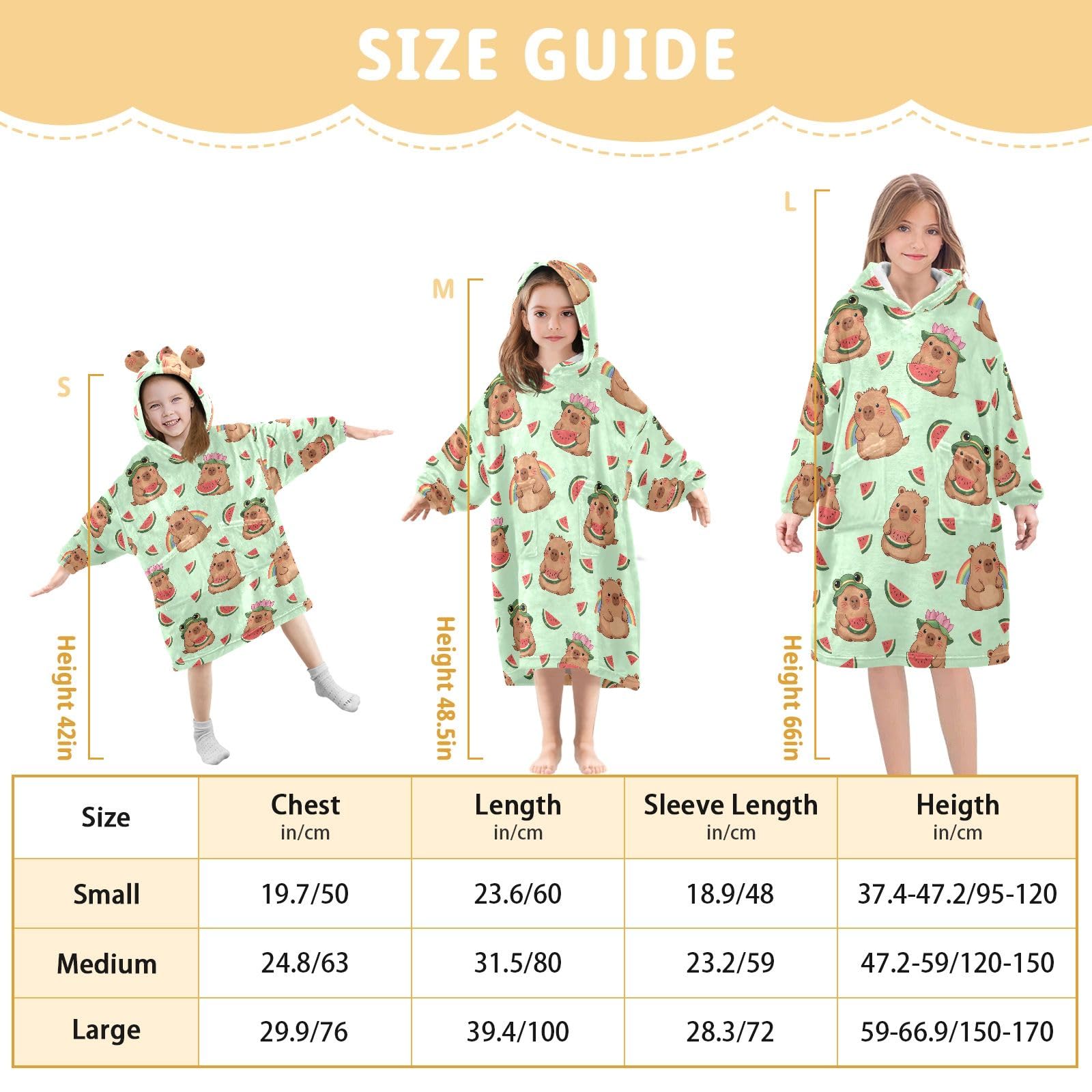 Capybara - Manta con capucha para niños, diseño de sandía, bata de franela suave con orejas y bolsillos, ropa de dormir cálida para niños y niñas