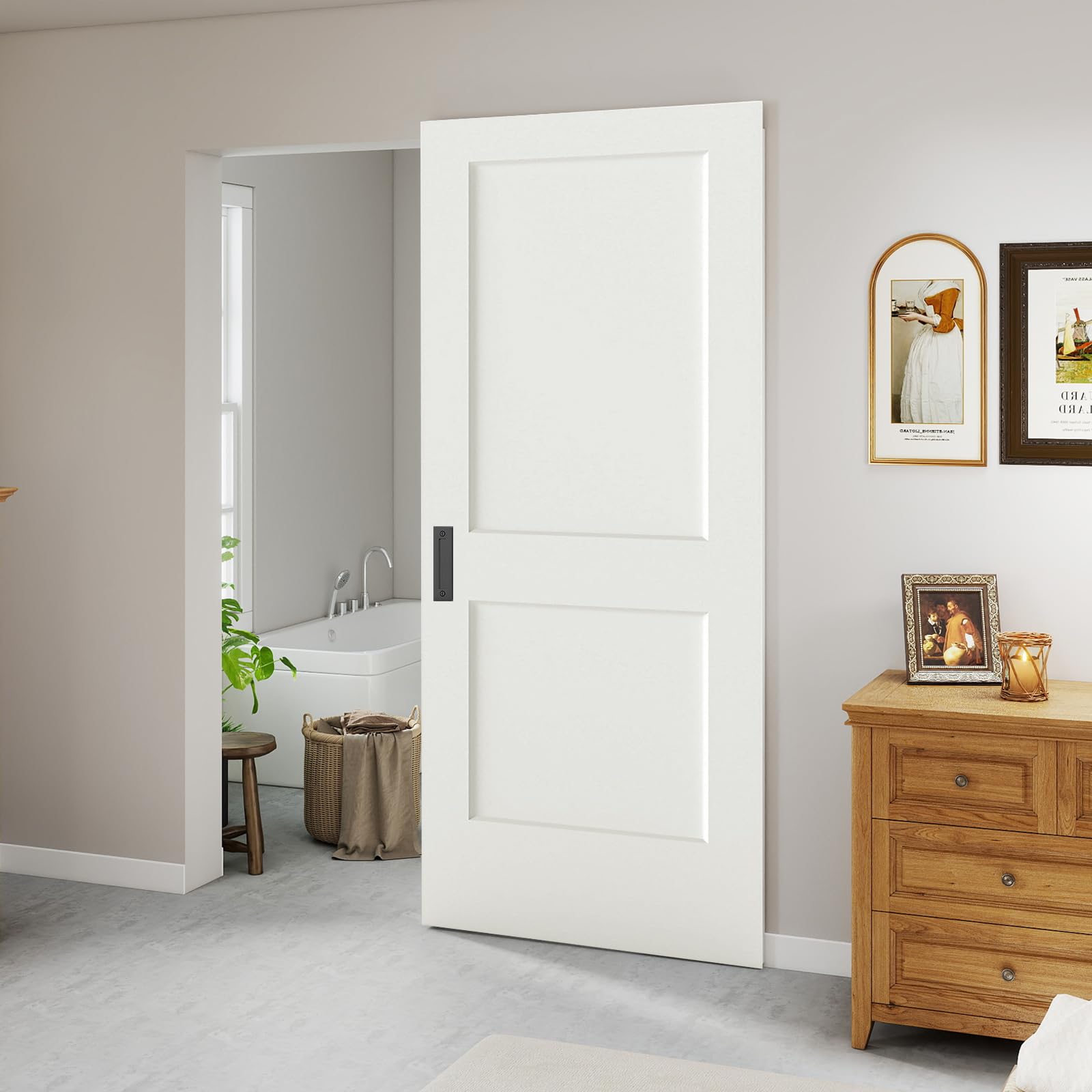 Photo 1 of *** MISSING HARDWARE AND MINOR SCRATCHES ***BarnSmith 36"x84" Concealed Sliding Barn Door, 2 Panel White Primed Hidden Barn Door with Soft Close Installation Hardware and Double Sided Pulls Included, Pre-Assembled Panel