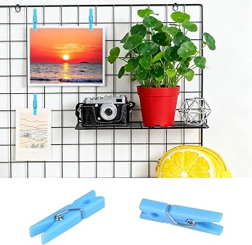 50 Pack Mini Clothes Pins, Tiny Laundry Clips, Plastic Clothespins for Hanging, Baby Shower, DIY Crafts (50, Blue)