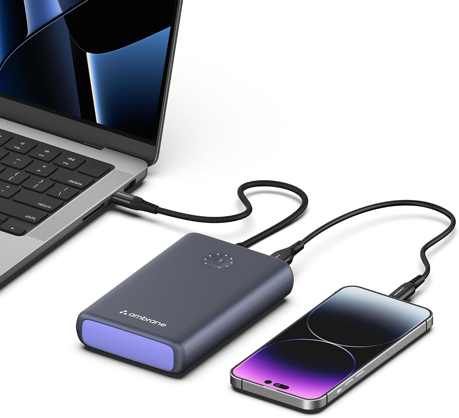Ambrane 85W Fast Charging Powerbank for MacBook, Type C Laptop & Mobile Charging, 20,000mAh Battery, Triple Output, Power Delivery & Quick Charge (Powerlit Ultra lite, Black)