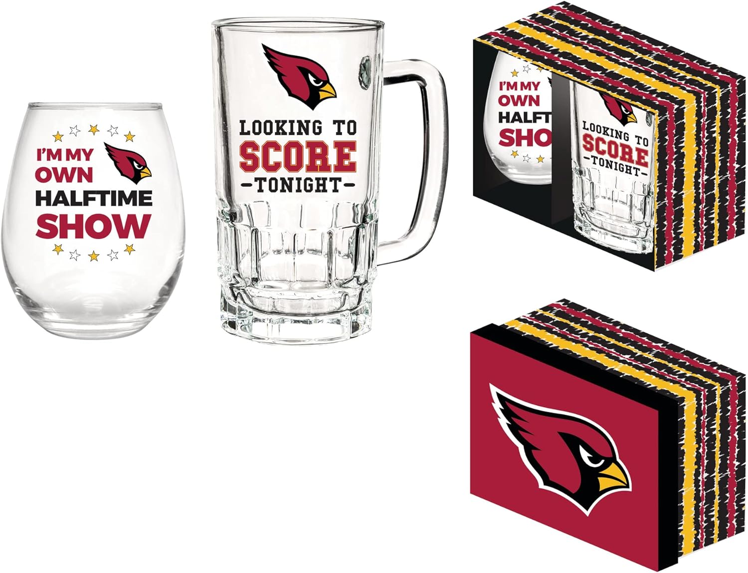 Team Sports America NFL Arizona Cardinals, Stemless 17 OZ Wine Glass & Beer Mug 16 OZ Gift Set with Box | Keeps Drinks Cold | Officially Licensed