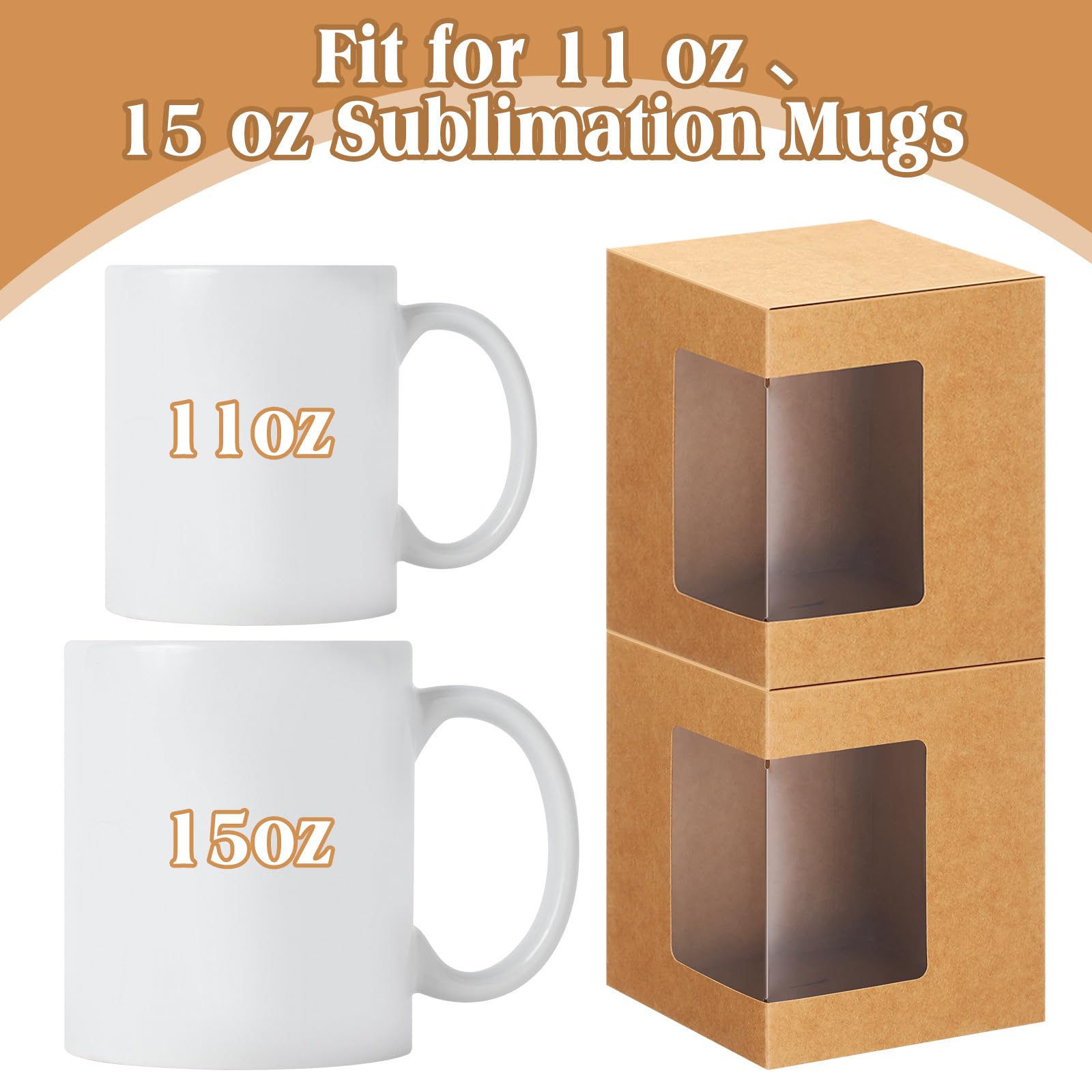 Amazon.com: Harloon 72 件禮物馬克杯盒- 透明包裝盒- 11 盎司(約311.8 毫升),12 盎司(約340.2 毫升),15  盎司(約435.2 毫升)陶瓷空白咖啡杯- 牛皮棕色: 健康與家庭
