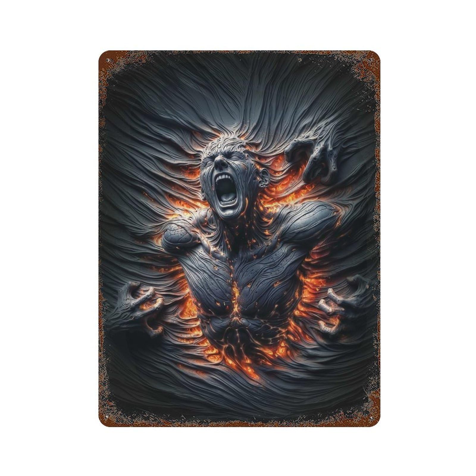 Aged Metal Wall Plaque with Torture Soul Design 15.7"x11.8", for Pub, Kitchen And Man Cave Decor, Shabby Chic Decor