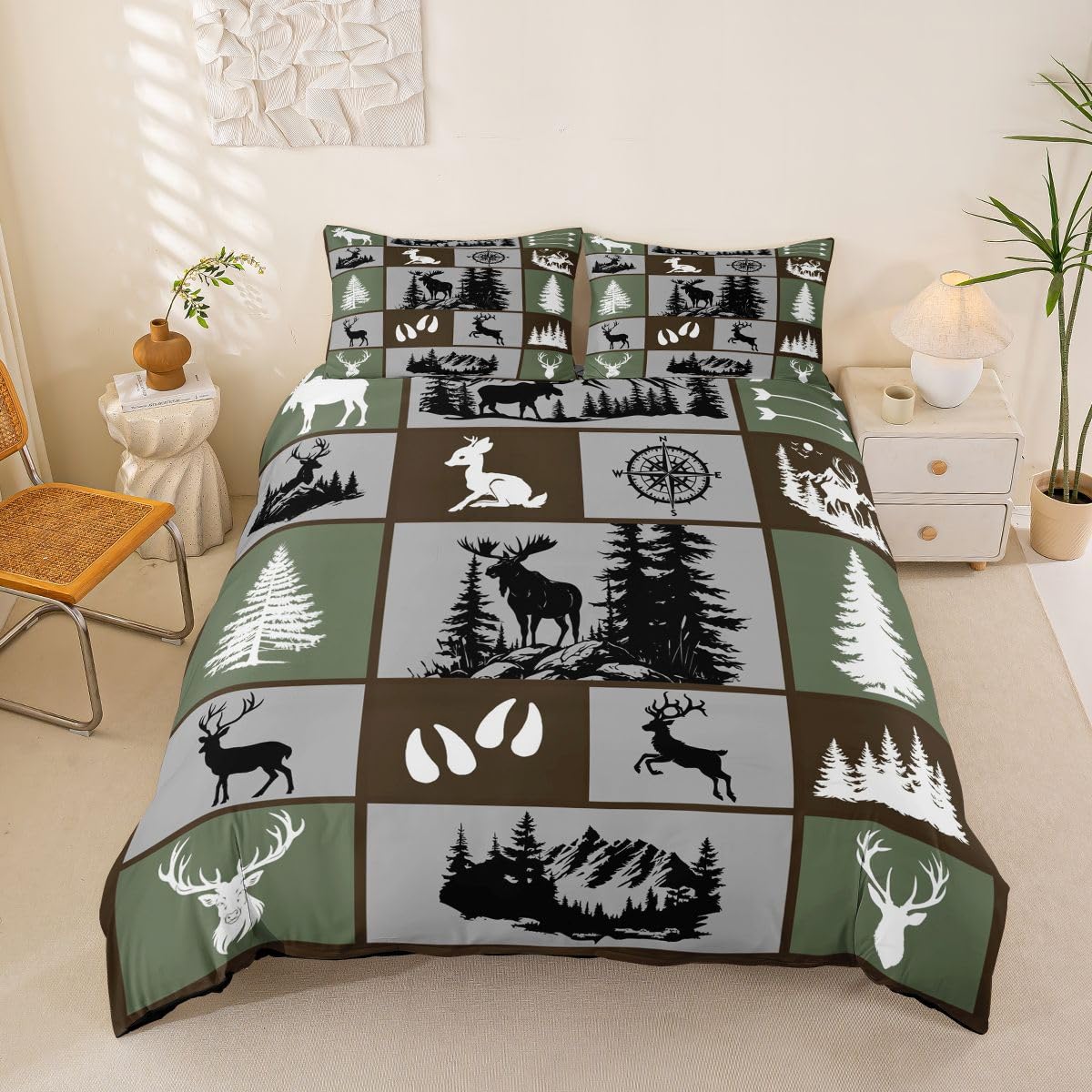 Parure de lit 3 pièces cerf 200x200cm en microfibres durables et douces