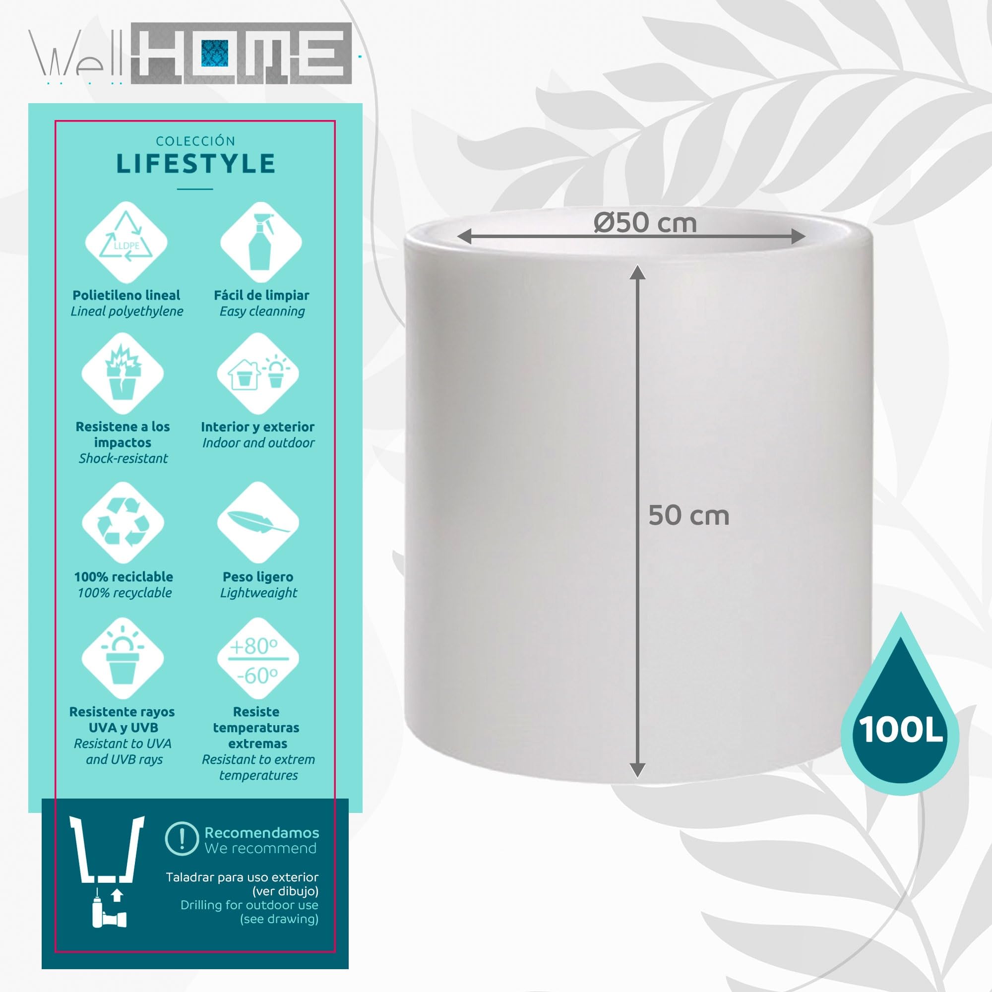 WELL HOME MOBILIARIO & DECORACIÓN Vaso modello agila Ø50x100 bianco