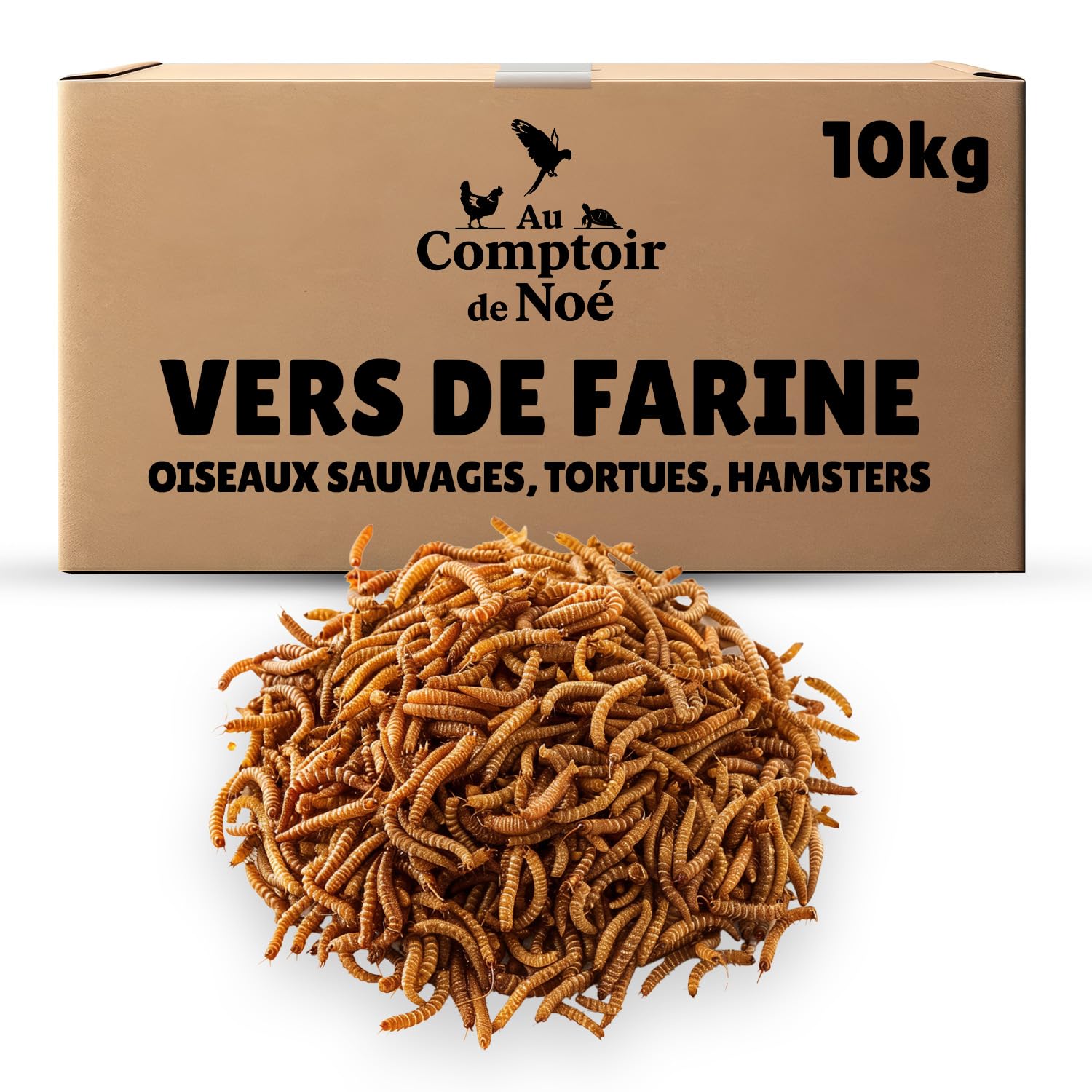 vers de Farine séchés 10kg Au Comptoir de Noé, 100% Naturel, Riches en Protéines et Bonnes Graisses, Alimentation pour Poissons, Oiseaux Sauvages, Tortues, Hérissons, Rongeurs et Reptiles