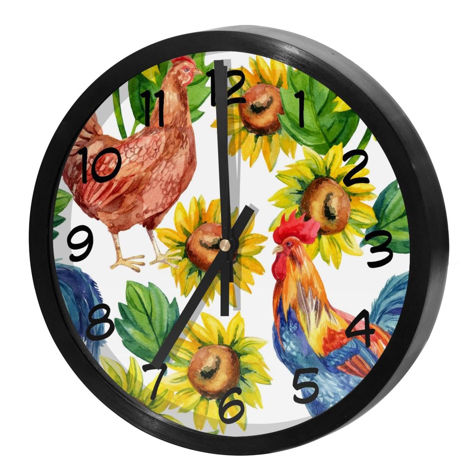 Horloge murale silencieuse aquarelle coq pour cuisine