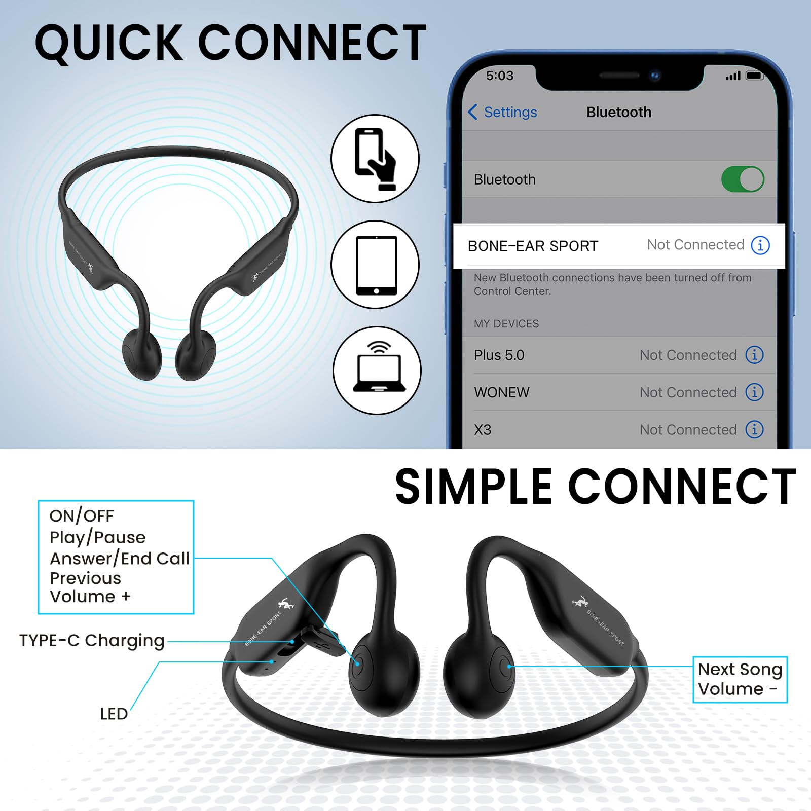 Słuchawki z przewodnictwem kostnym, Bluetooth 5.4, otwarte ucho, do biegania, z mikrofonem, czas odtwarzania, bezprzewodowe słuchawki do biegania, IPX5, wodoszczelne, sportowe, do treningu, jazdy na