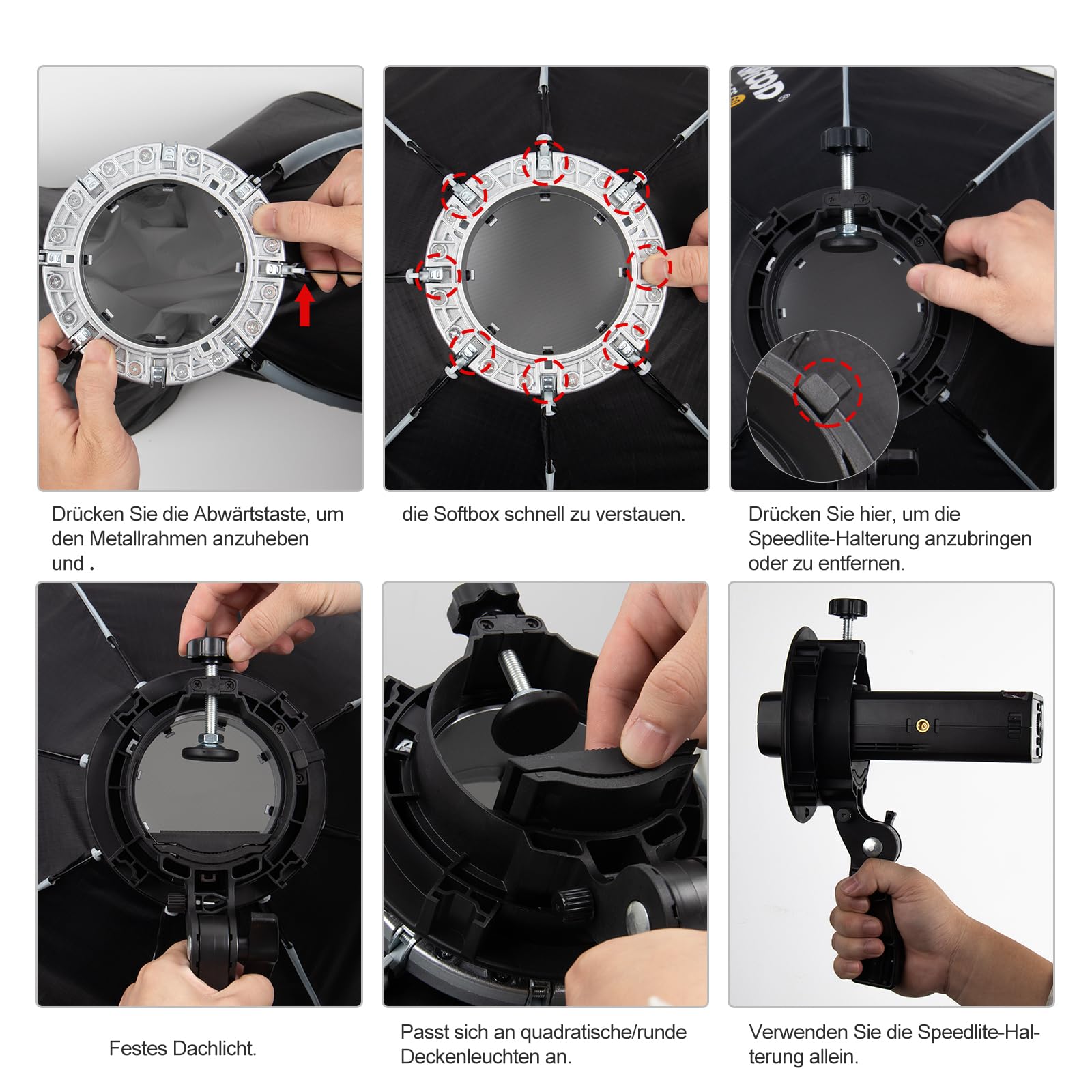 Bowens Mount Softbox 60cm LAPGOOD FS60 Softboxen, Quick Release Faltbare Softbox mit Honeycomb Gitter, S-Typ Blitzhalterung, Bowens Mount und Tragbartasche, Soft Box für Studio Photography Video Blitz