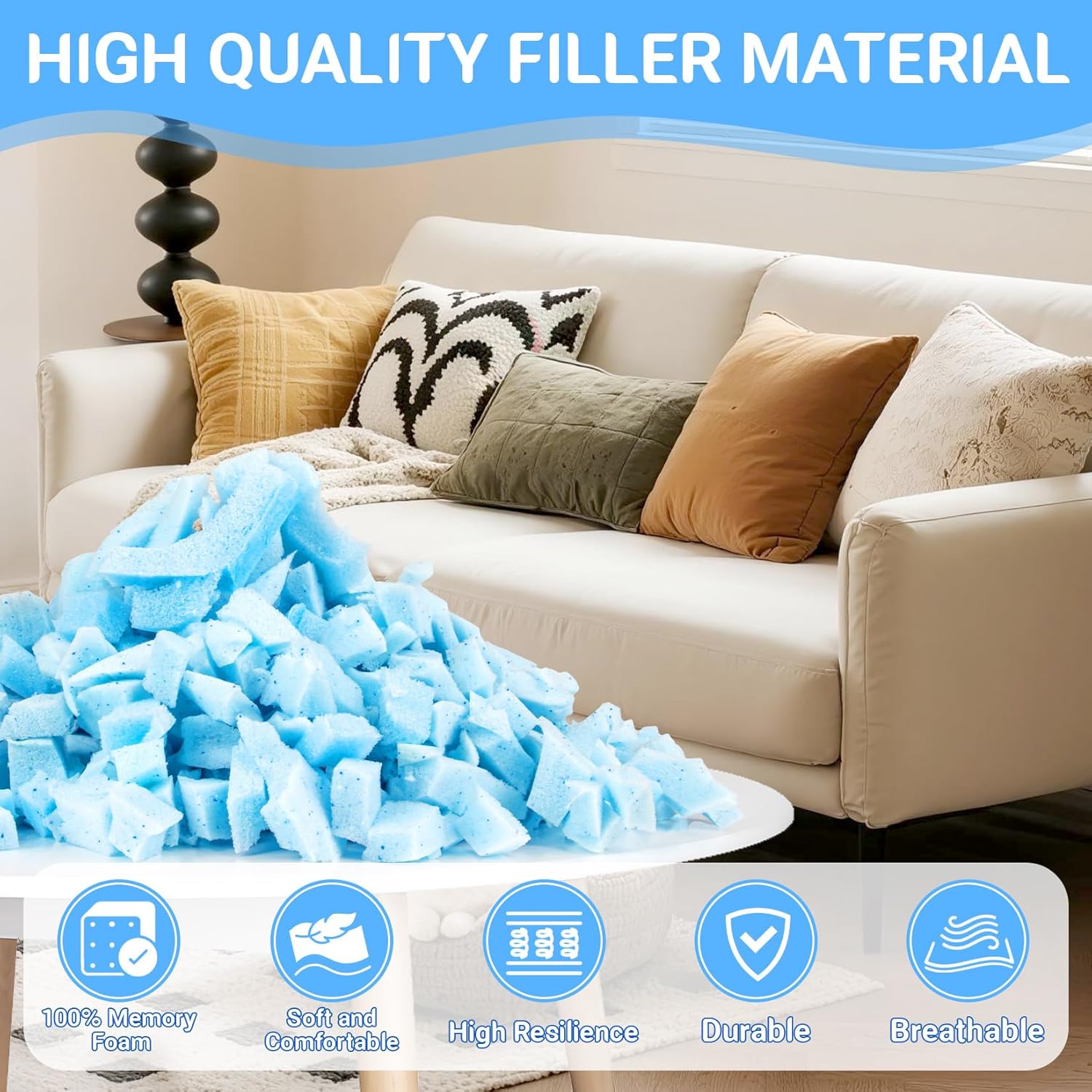 RAINFLOW Shredded Memory Foam Filling - 6.35oz Bean Bag Filler,Soft and Convenient Memory Foam Pillow Stuffing for Couch Pillow Cushion Dog Bed Arts Crafts - Image 2