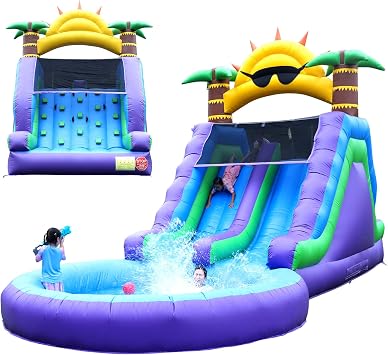 26FT Commercial Water Slide Double Slides for Adults Kids 700lbs Capacity12ft Giant Pool 100% PVC Inflatable Water Slide with 1100W Blower, Fast Drainage, Backyard Outdoor Party, 26x12x14ft