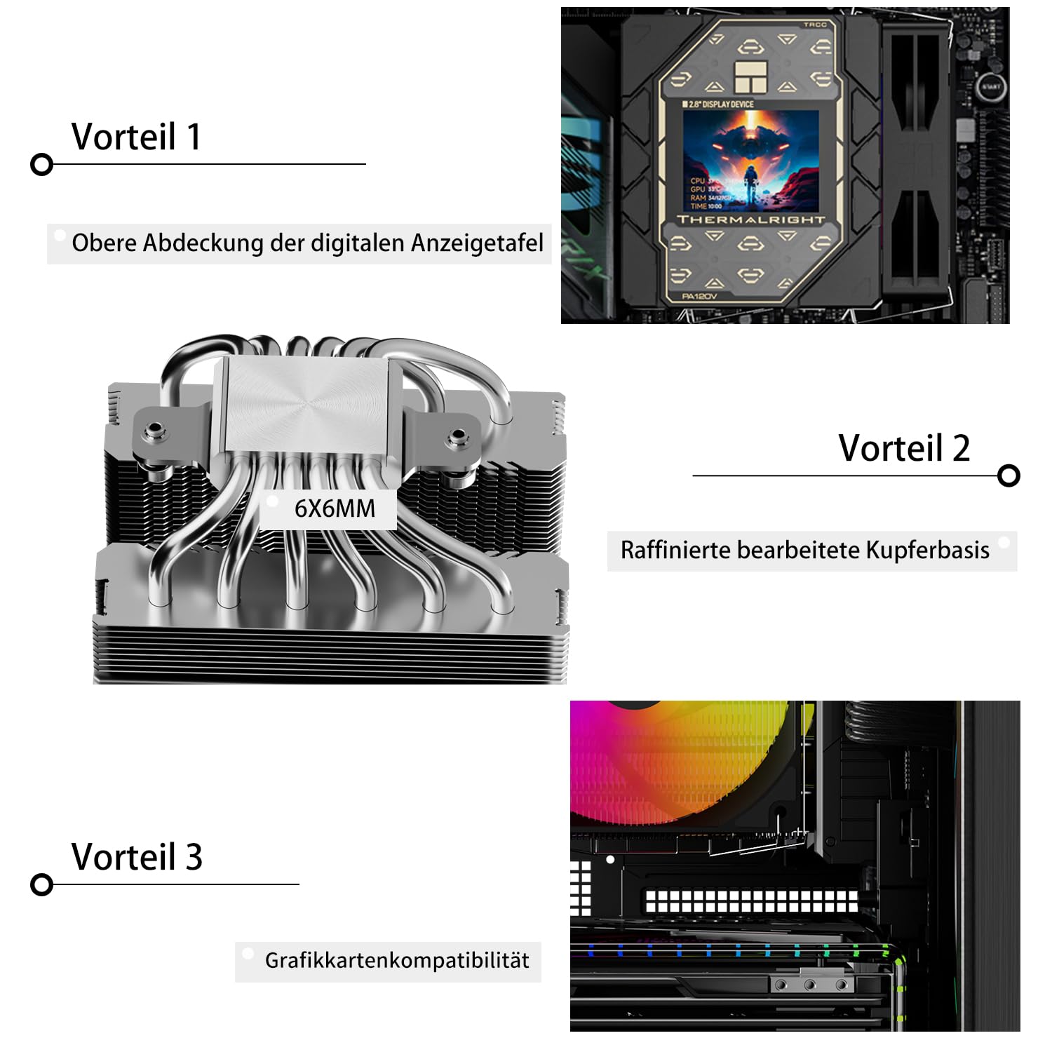 TR-Thermalright Peerless Assassin 120 Vision ARGB Black CPU, konstrukcja Dual-Tower z 6 rurami cieplnymi i 2,8-calowym wyświetlaczem IPS, kompatybilna z AM5/AM4, Intel LGA1851/1700/1150/1151/1200