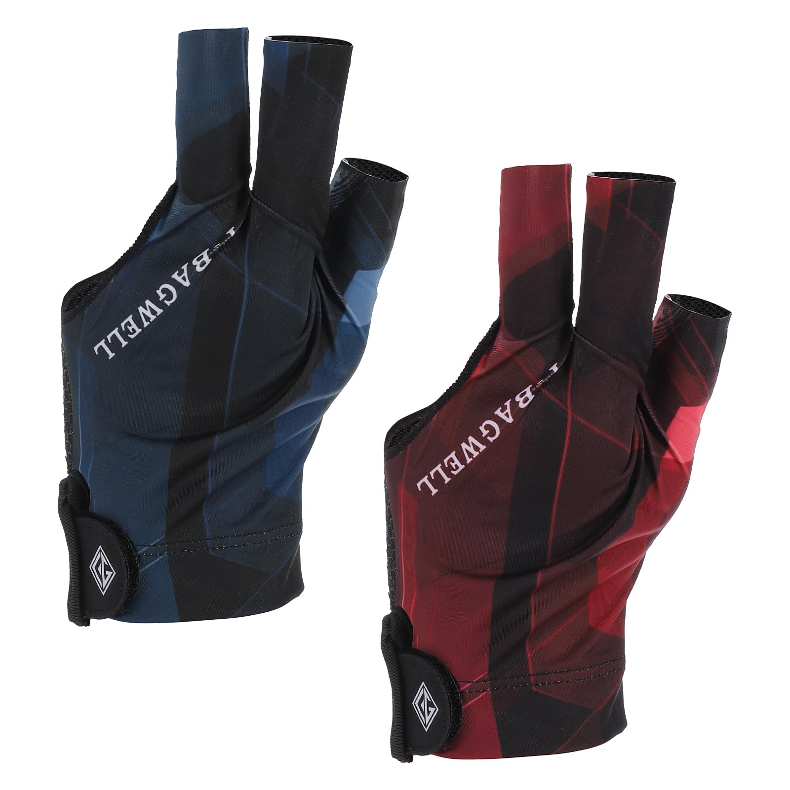 YELARXI 3 Finger Pool Glove Left Hand, Billiard Gloves for Shooter Carom Pool Snooker Cue Accessories 2 Pcs & Black Blue, Black Red-Fitting for (Men/Women) โ image 1
