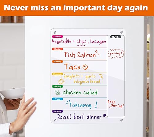 Miniatura 4 de Kamehame Pizarra acrílica de borrado en seco para refrigerador, calendario semanal magnético, 11 x 14.2 pulgadas