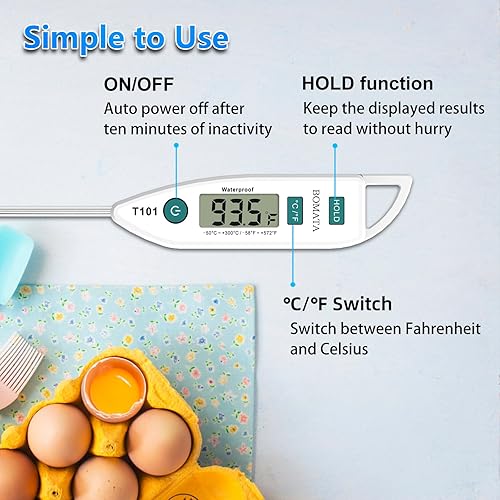 Miniatura 5 de BOMATA Termómetro impermeable IPX7 para agua, líquido, vela y cocina. Termómetro de alimentos de lectura instantánea con sonda larga para cocinar,