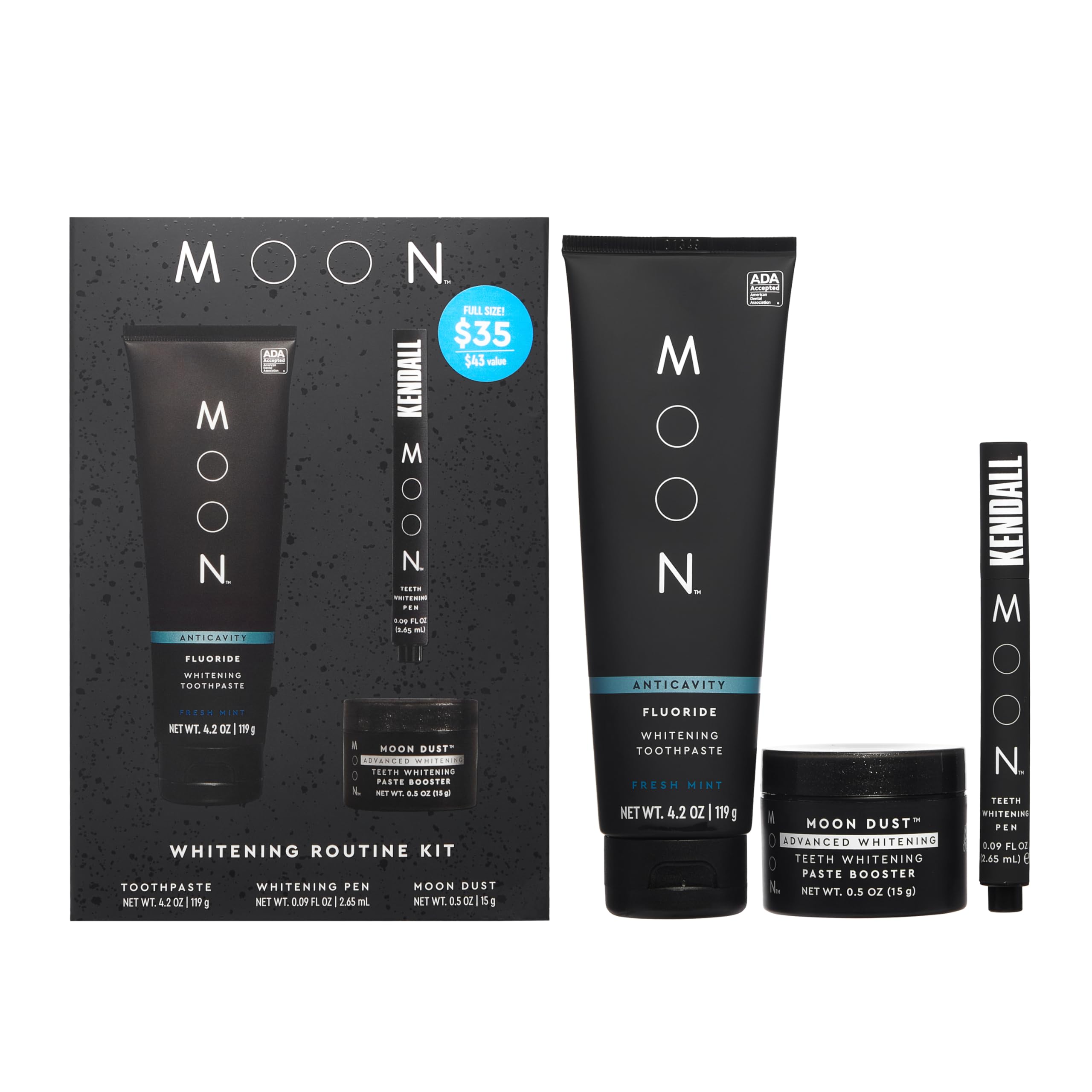 MOONTeeth Whitening Routine Kit to Brighten Your Smile, Vegan & Cruelty-Free, Fluoride Anticavity Toothpaste 4.2 oz, Teeth Whitening Paste Booster, Teeth Whitening Pen Elixir III by Kendall Jenner