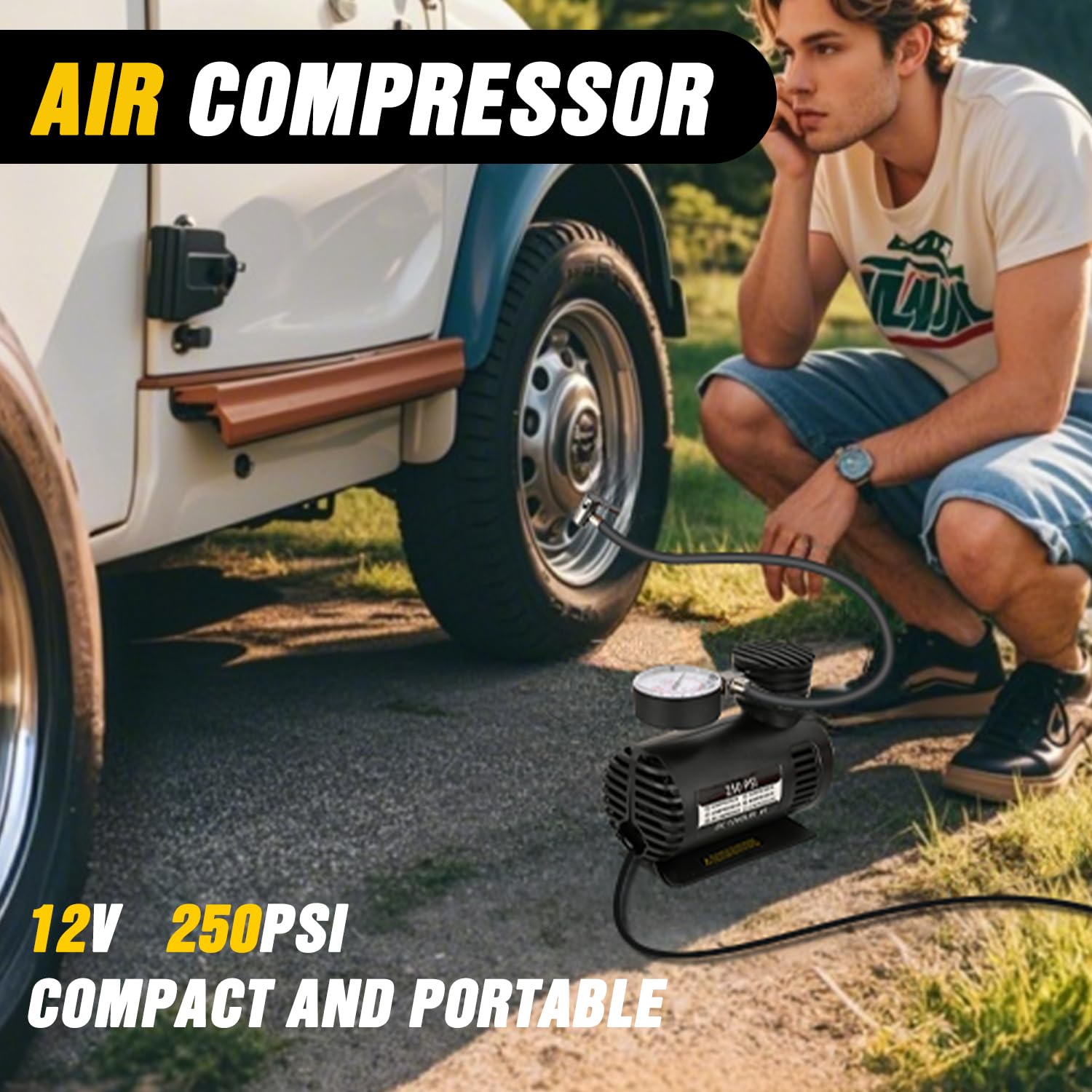 Nilight Kit di emergenza per auto con cavo di avviamento, compressore d'aria, riparazione pneumatici, strumento necessario, spina a coccodrillo di primo soccorso, kit elettrico per viaggi, campeggio,