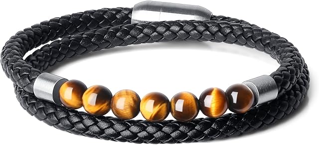 COAI Double Layer Stone Beaded Leather Bracelet for Women Men
