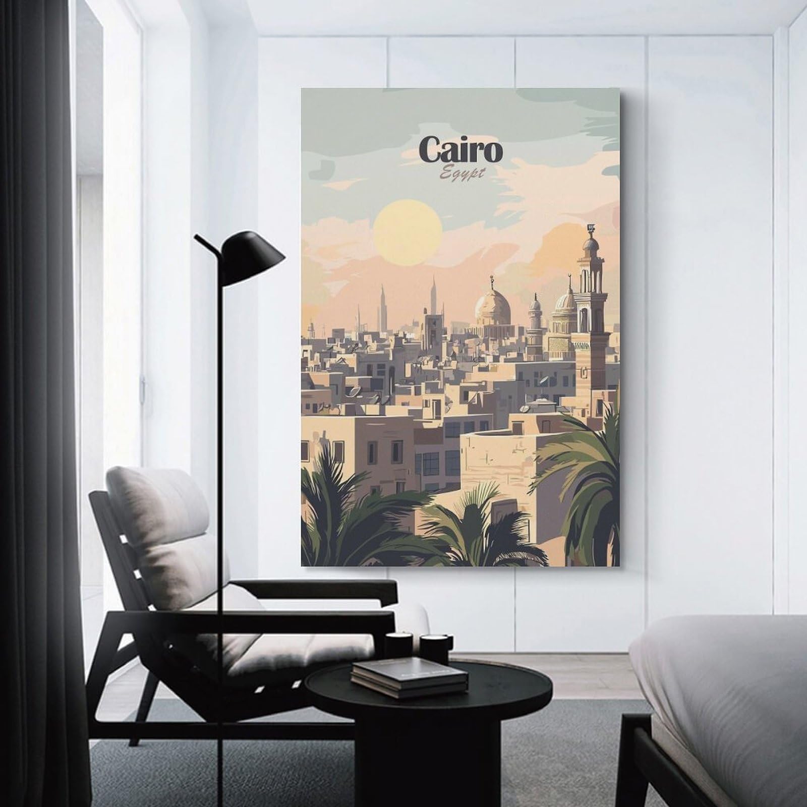 Junmoney Canvas Wall Decor Cairo, Egypt Cityscape Illustration(2), 24x36inch(60x90cm), for Living Room, Bedroom, Office Or Hallway, Stylish Home Artwork for Focal Walls