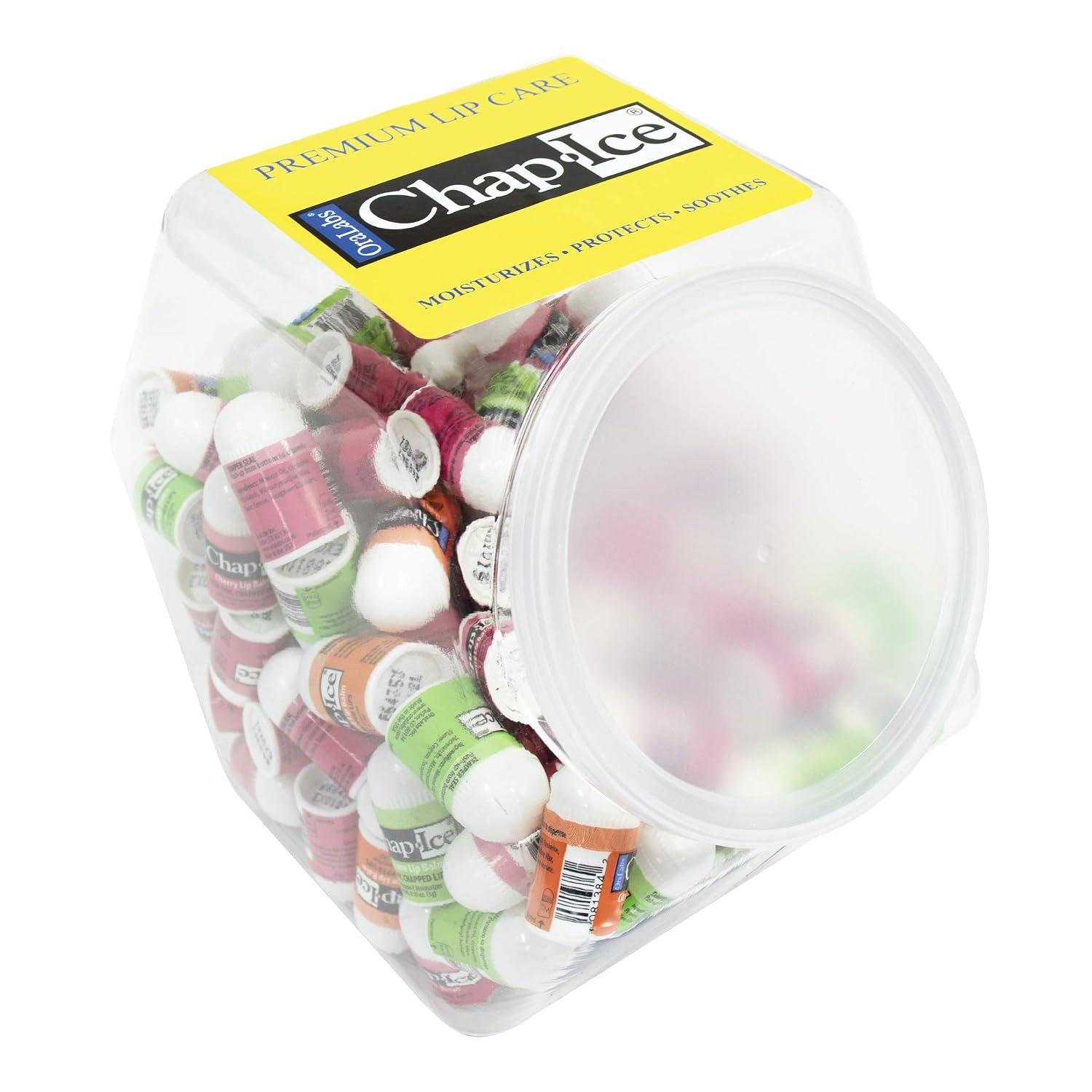 Chap-Ice | Assorted Mini Lip Balm with Fishbowl – Includes Cherry, Citrus-Orange and Kiwi-Lime - 120 count