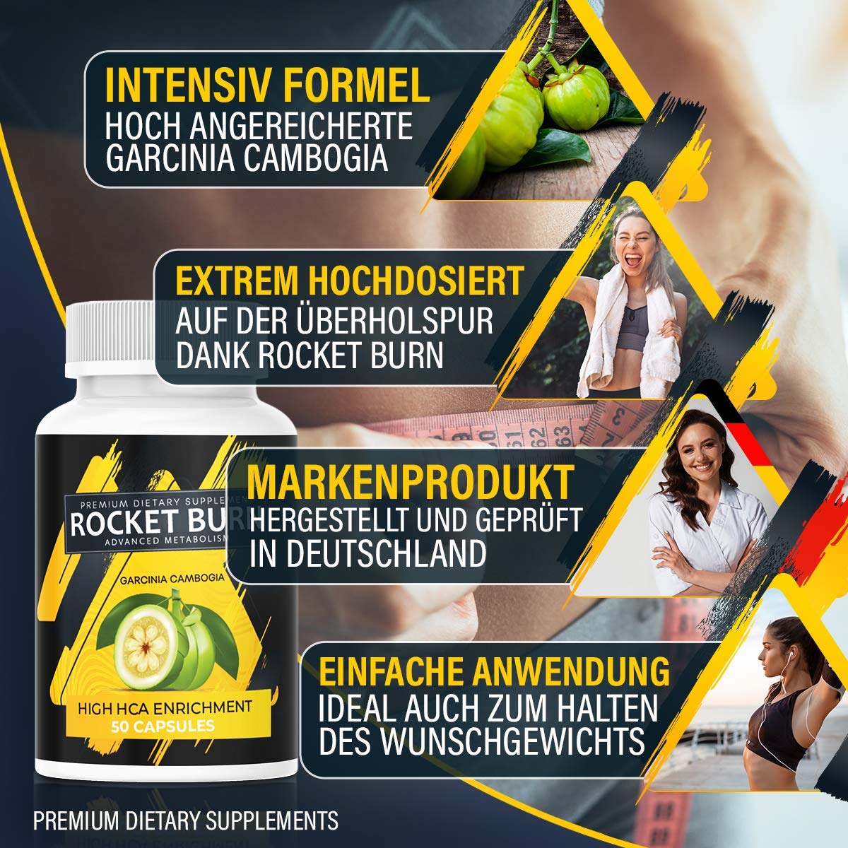 NEU: Rocket Burn + Garcinia Cambogia - EXTREM Kapsel Ergänzung für Frauen & Männer, die Kapsel für den Tag – POWER – ENERGIE
