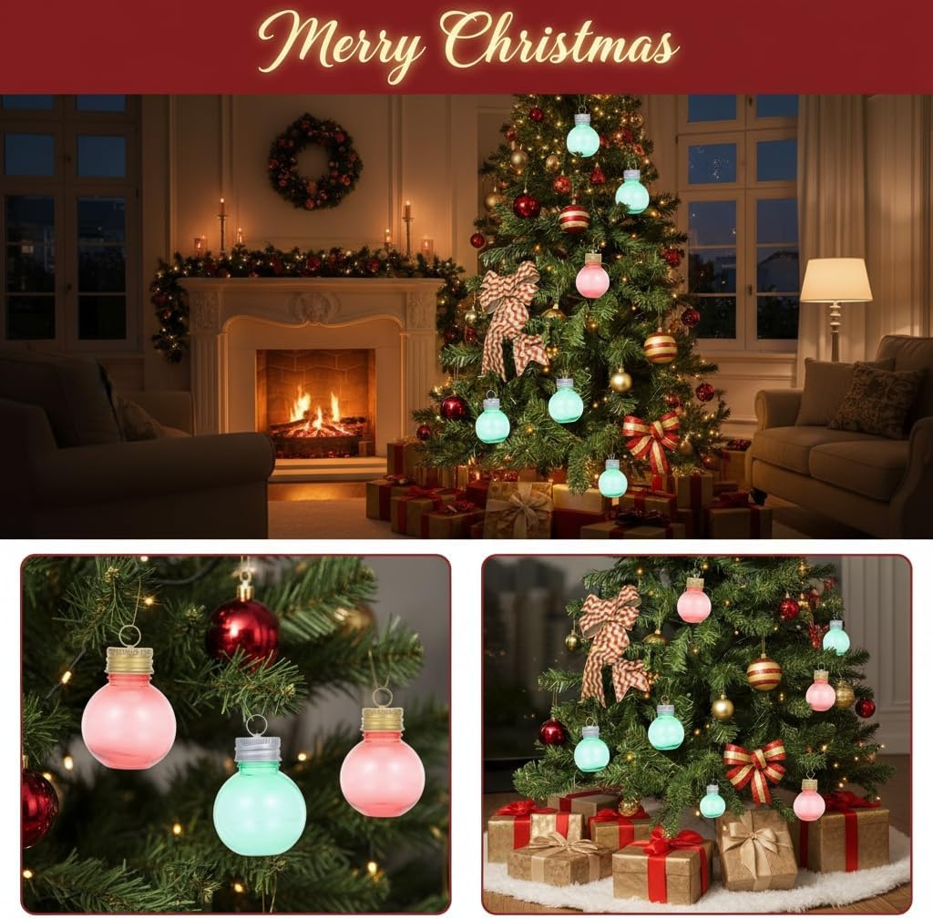 24Pcs Christmas Drink Balls: 50ml Fillable Juice Bottles Clear Ornament Balls for Drinks Water Candy Party Decoration - Plastic Pendant Water Bottle Bulbs for Xmas Tree Ornaments