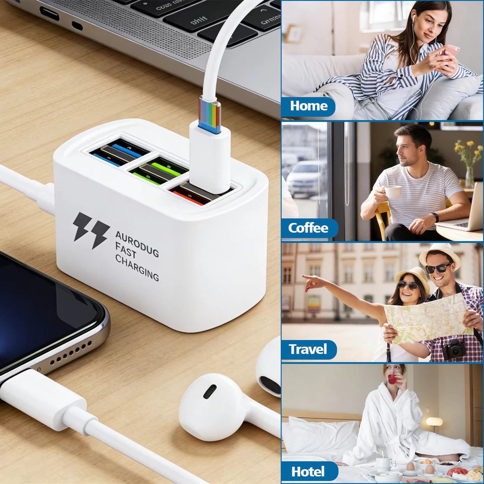 HENGBIRD 6-portowa ładowarka USB, wielokrotna jako kompaktowa listwa zasilająca z USB, wtyczka USB do wielokrotnego ładowania wielu urządzeń jednocześnie, idealna do domu i biura