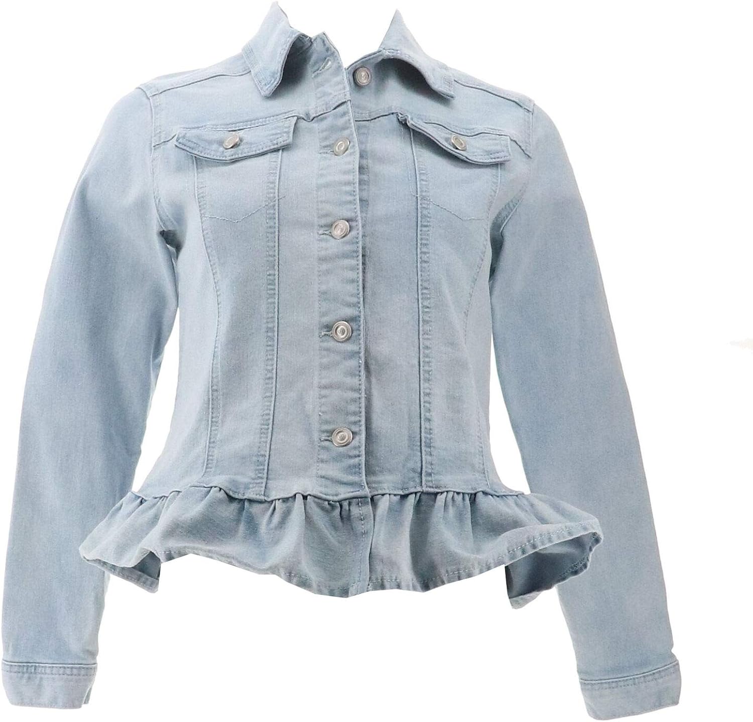 denim jacket with ruffle hem