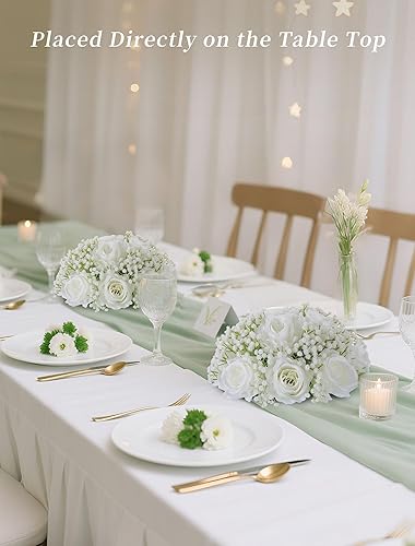 Miniatura 3 de BLOSMON Flores artificiales Babys Breath 10 piezas de centro de mesa de bola de aliento de bebé de rosa blanca para mesa de boda, arreglo floral de