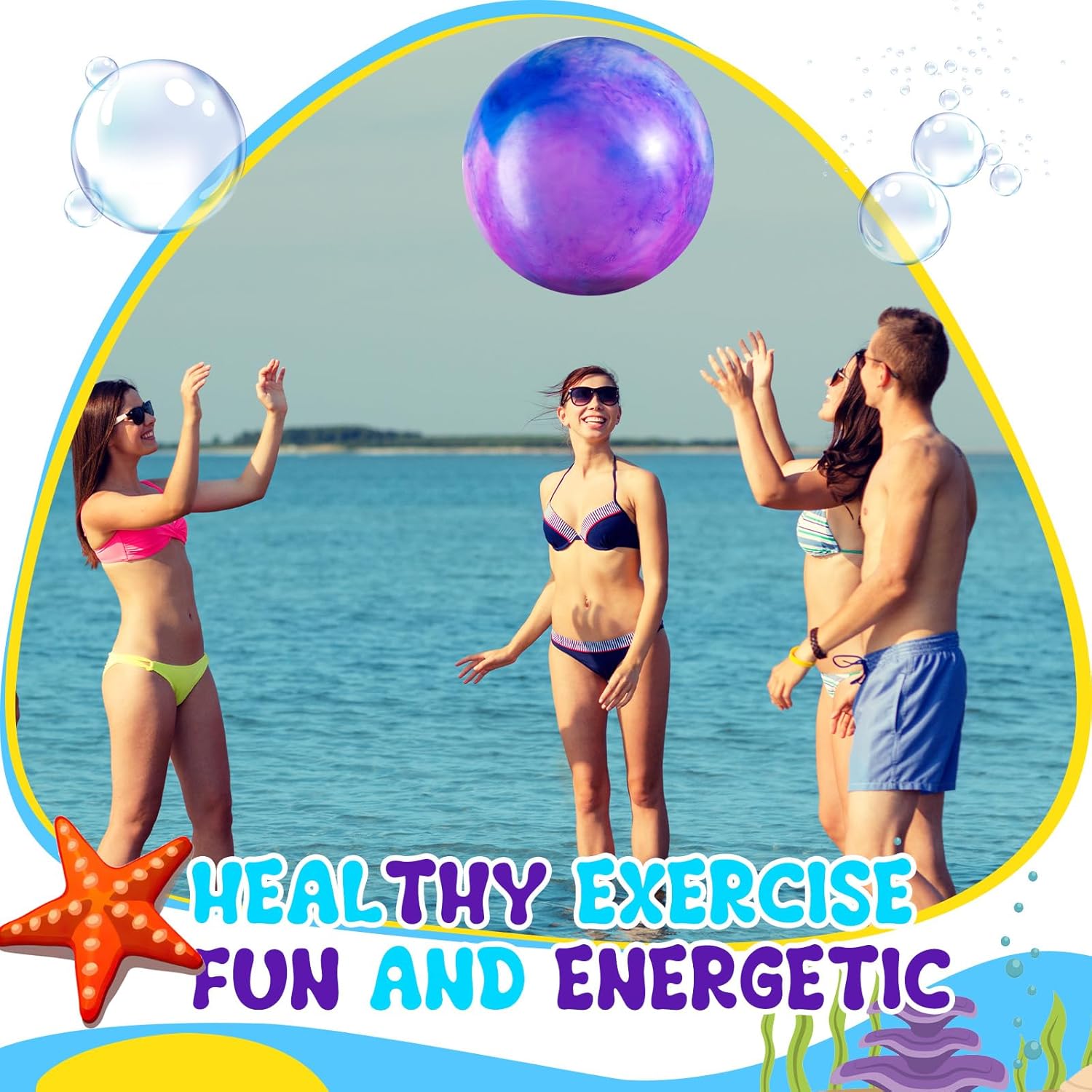 Jexine 10 Pcs 15" Marbleized Bouncy Balls PVC Big Inflatable Balls Playground Bouncing Kickball with Pump for Backyard Beach Indoor Outdoor Game Party Favor(Multicolor)