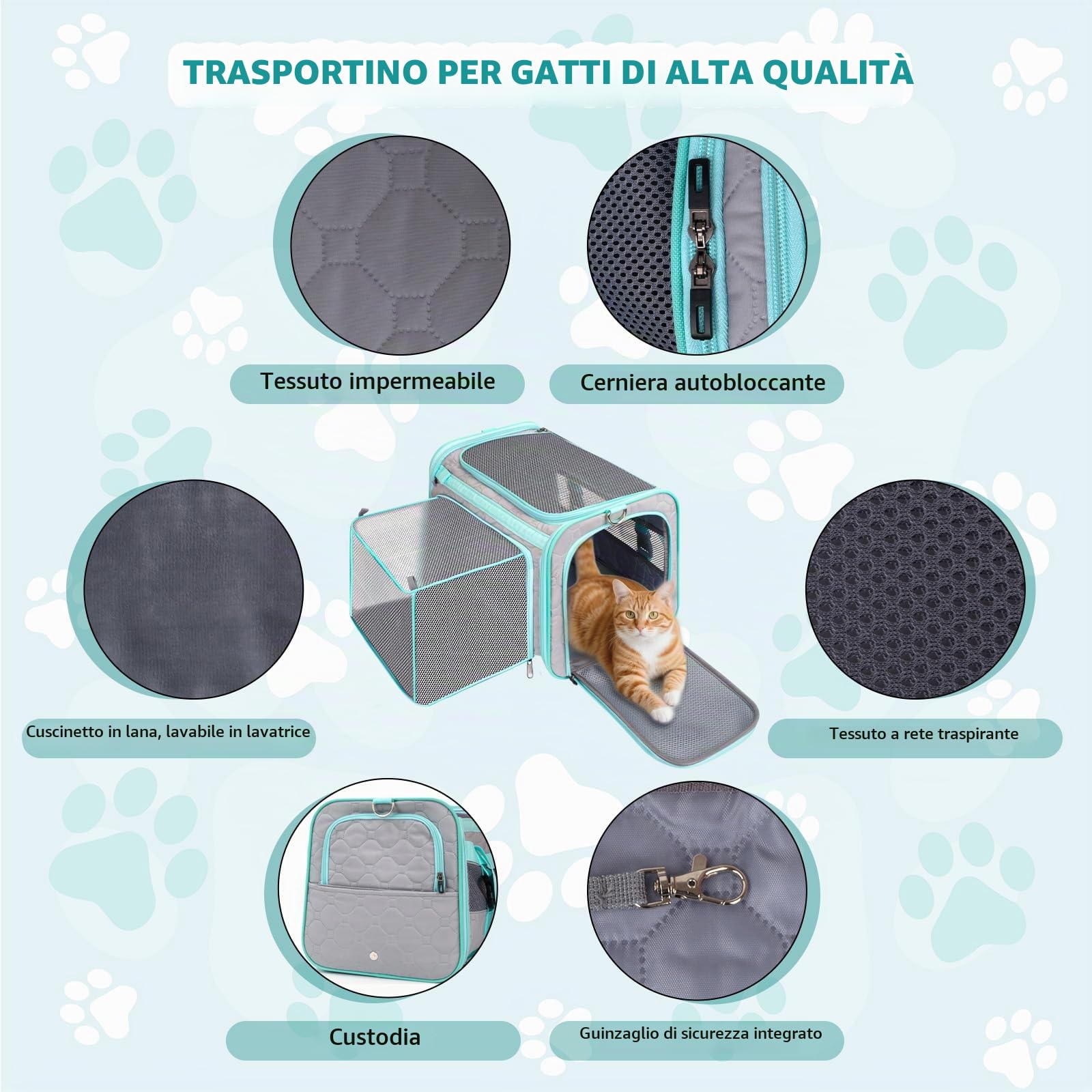 Trasportino Gatto, Borsa Per Cani Pieghevole ed Estensibile, Sicuro e Traspirante, Approvato dalle Compagnie Aeree per l'Uso come Borsa per Trasportino Cani Aereo fino a 6.8kg