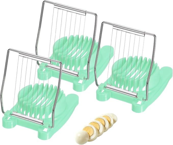 uxcell 3 Pack Egg Slicer for Hard Boiled Eggs, Heavy Duty Stainless Steel Wire Multipurpose Egg Slicer Fruit Cutter Small Portable Eggs Peeler Tool for Strawberry Tomato, Light Green