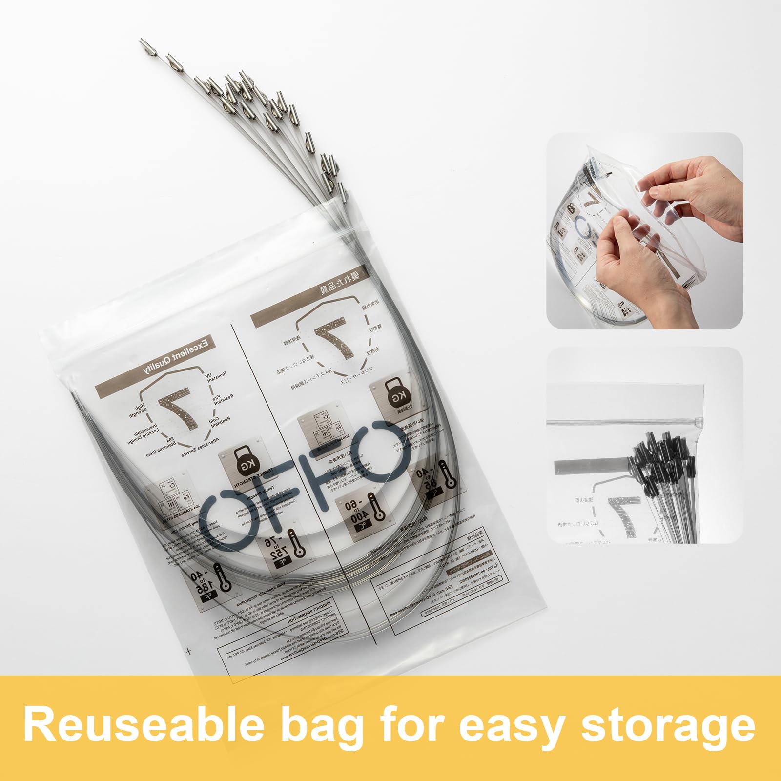 OFFO 304 Stainless Steel Zip Ties, 30PCS 11.8" Metal Cable Ties with Storage Bag, Heavy Duty Self-Locking for Auto Repair, Exhaust Wrap, Pipe Securing, Fence Work, DIY Projects 1