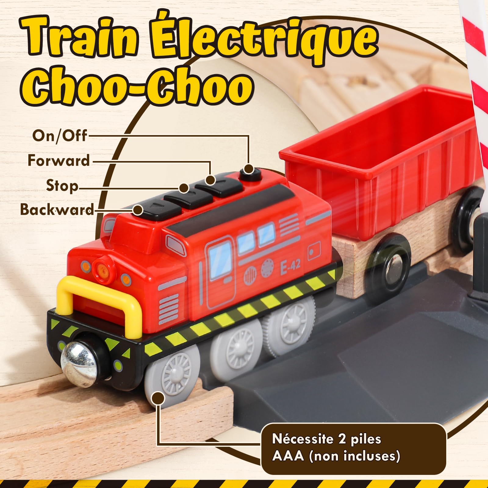 Lehoo Castle 68 Pcs Train en Bois, Train Electrique Enfant, Enfant Grue, Compatible avec Brio, Thomas, Jouet pour Enfants 3+ Ans