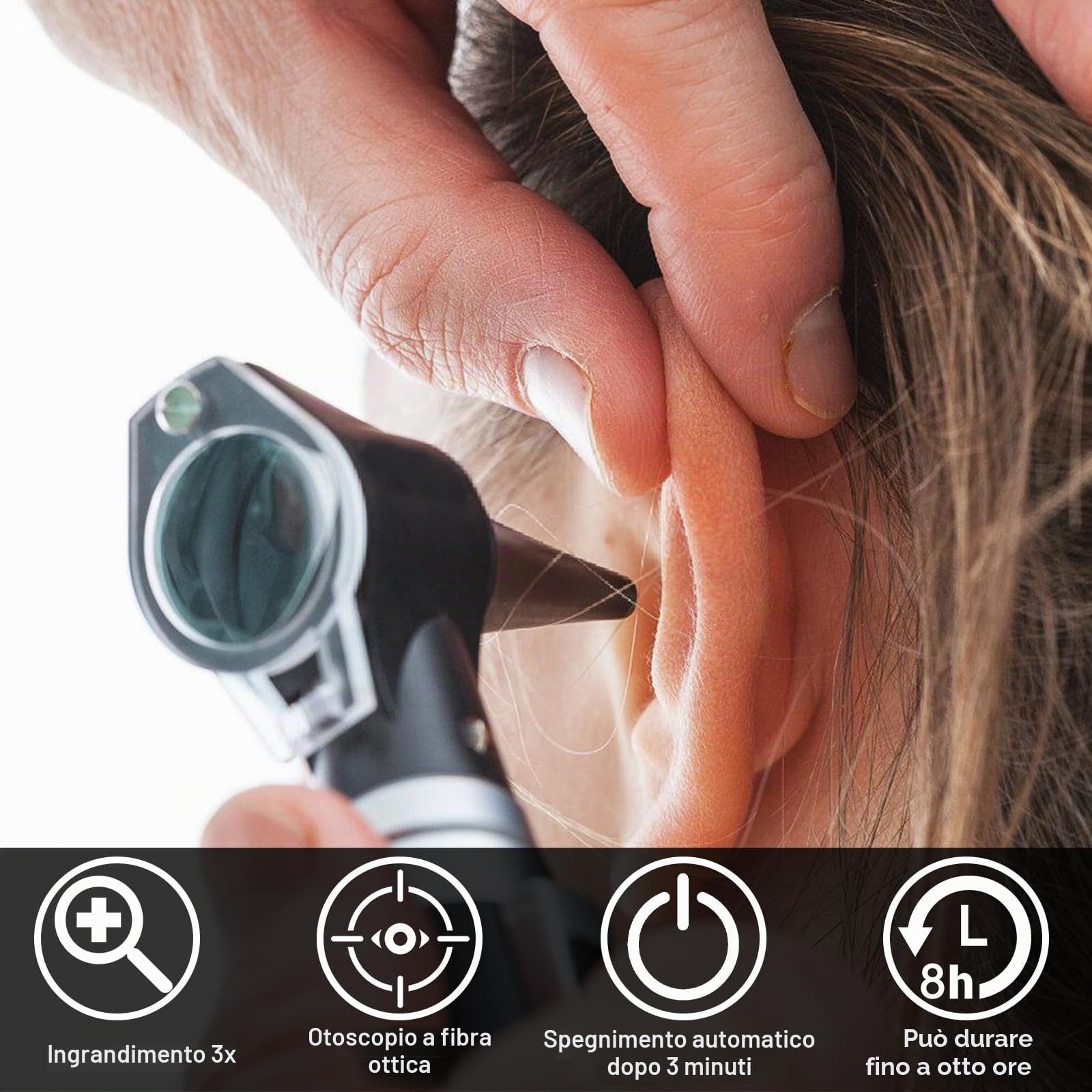 GOMETY Otoscopio con luce, rilevatore tascabile diagnostico di infezioni dell'orecchio con custodia in plastica rigida, con ingrandimento 3x e 4 punte di speculum, 8 tappi per le orecchie per adulti e