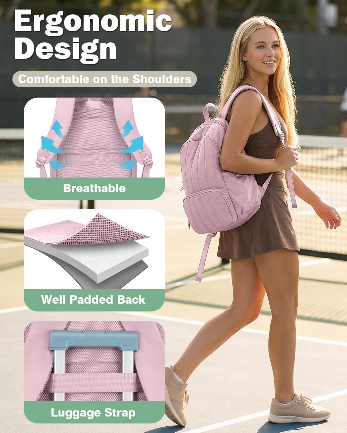 Pickleball Bag, Pickleball Backpack with Shoe Compartment and Paddle Slots, Large Sports Gym Backpack with Wet Pocket