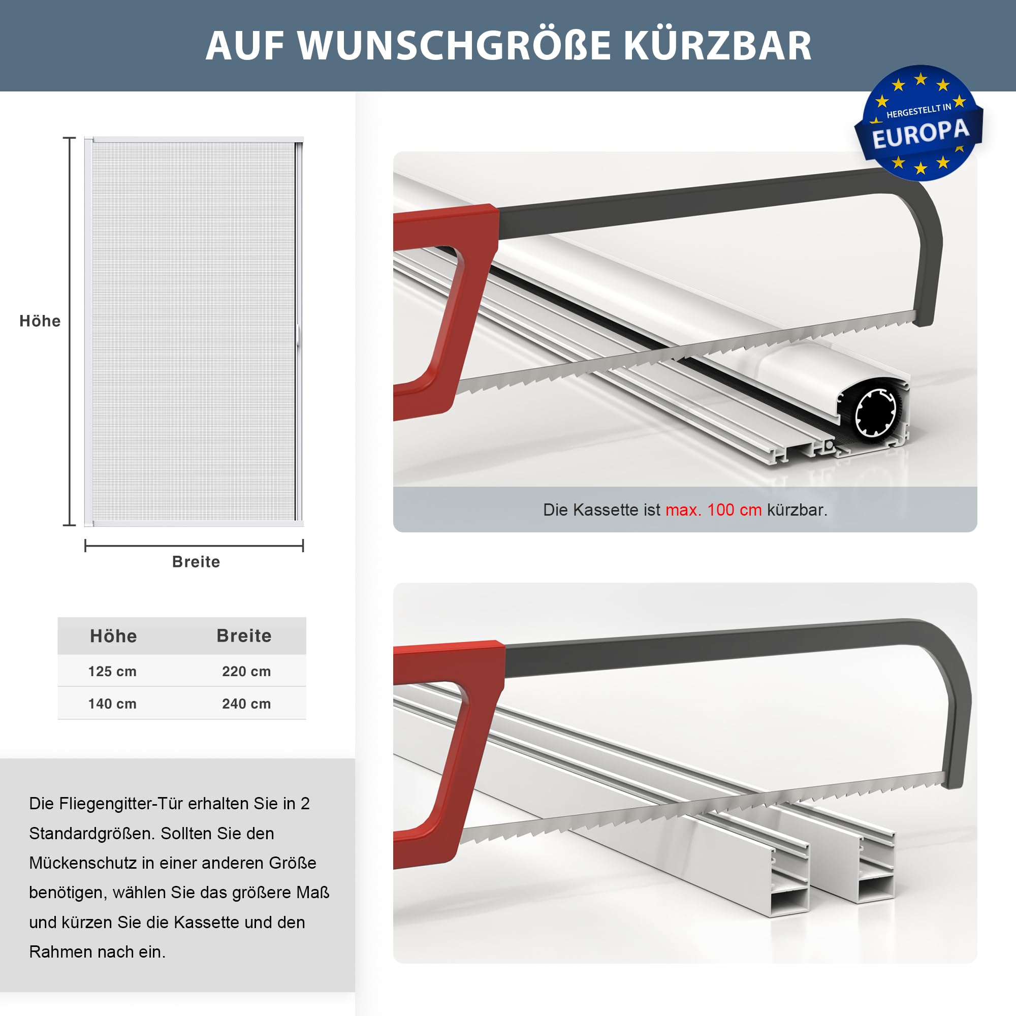 jarolift 3 in 1 Zanzara Store moustiquaire de porte coulissant - Moustiquaire coulissante pour portes, cadre en aluminium: 125 x 220 cm (larg x H), Blanc
