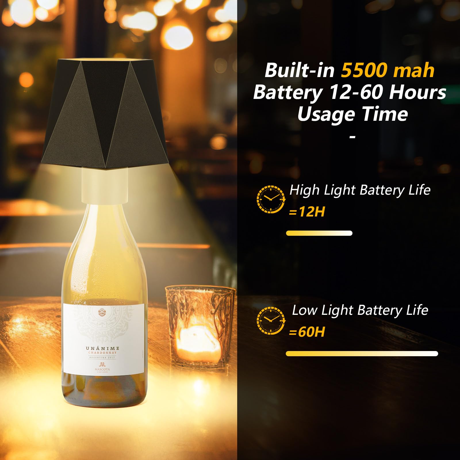 LED Flaschenlampe Mit Akku - Stufenlos Dimmbare Tischlampe Für Weinflaschen