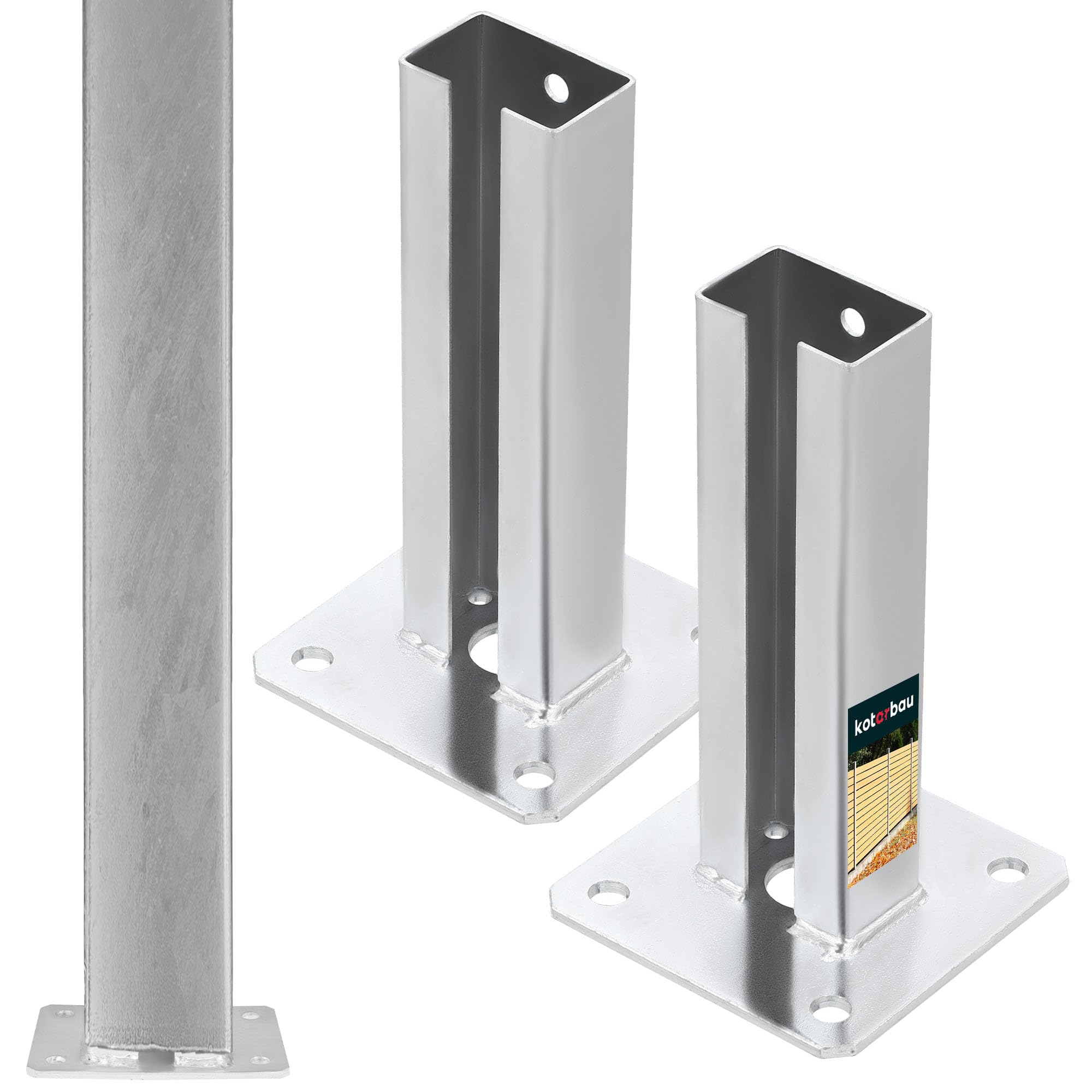 KOTARBAU® 2pcs Fence Post Support - Galvanized Steel - 60x40 mm (2.4x1.6 inches) - Silver - Heavy Duty - Bolt Down - Post Base - Weather Resistant - Durable