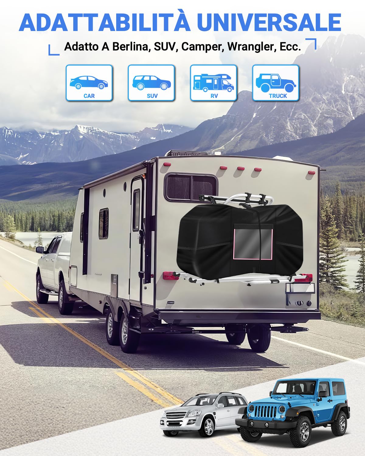 SUPAREE Telo Copri Bicicletta Camper Telo Copri Bici per Camper Telo Bici Camper per 2-3 Bici Impermeabile 420D Oxford Heavy Duty per Camper da Trasporto Viaggio