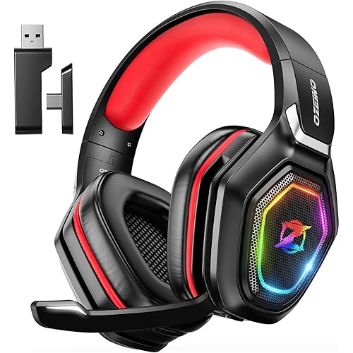Ozeino 2.4GHz Gaming Headset Wireless with Flip Mic for Ps5, Ps4, PC, Gaming Headphones with USB-A & USB-C Transmitter, 40Hr Battery Gamer Headset for Laptop, Mobile, Mac