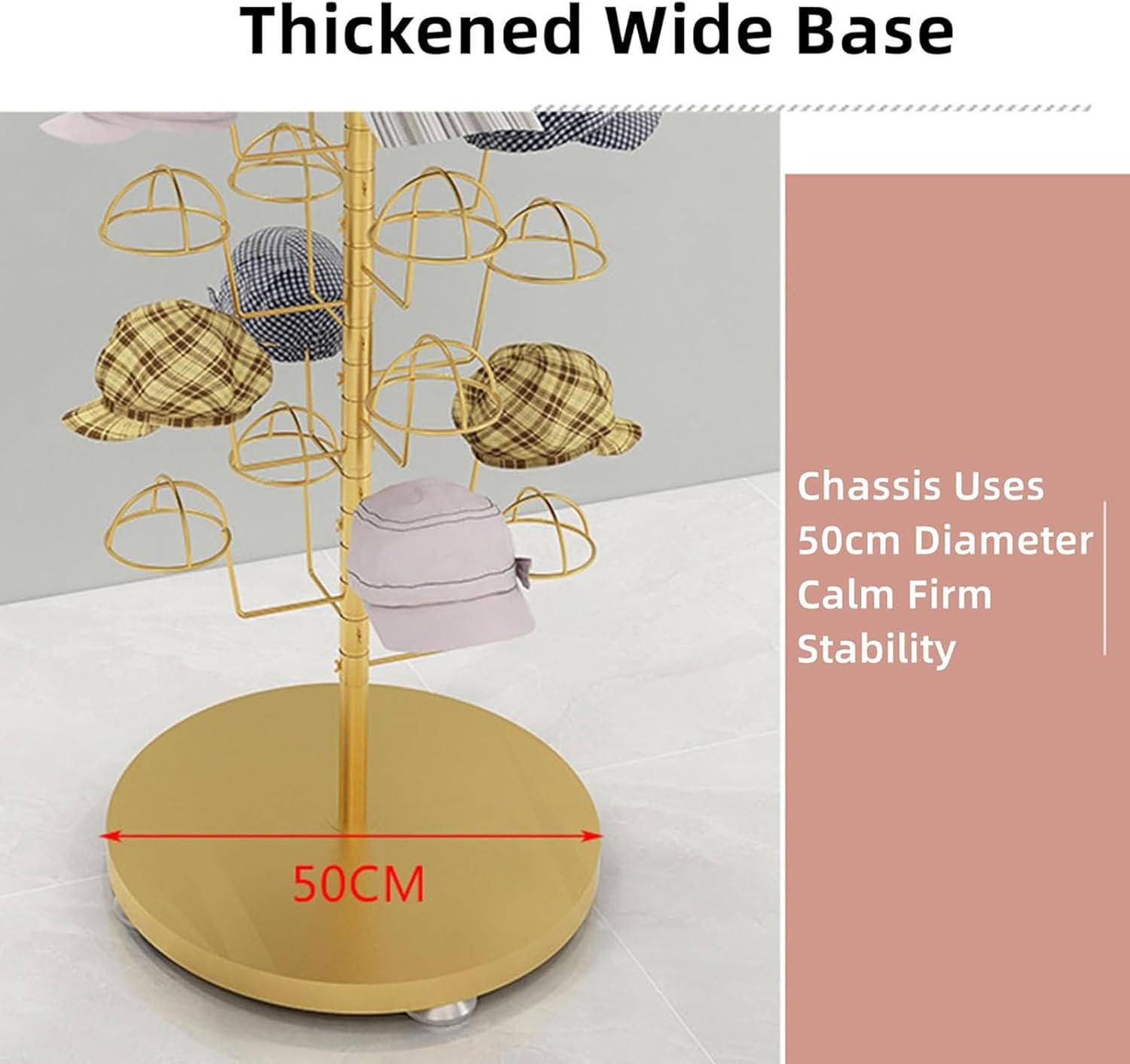 Hat Rack Stand,Baseball Hat Holder Hats Display Rack,Hats Stand Display Metal, Hat Storage Organizer, Free Standing Head-wear Caps Stand, Commercial or Home Use (Gold 5 Tier 25 Ha,Gold,5 Tier 25 Hat