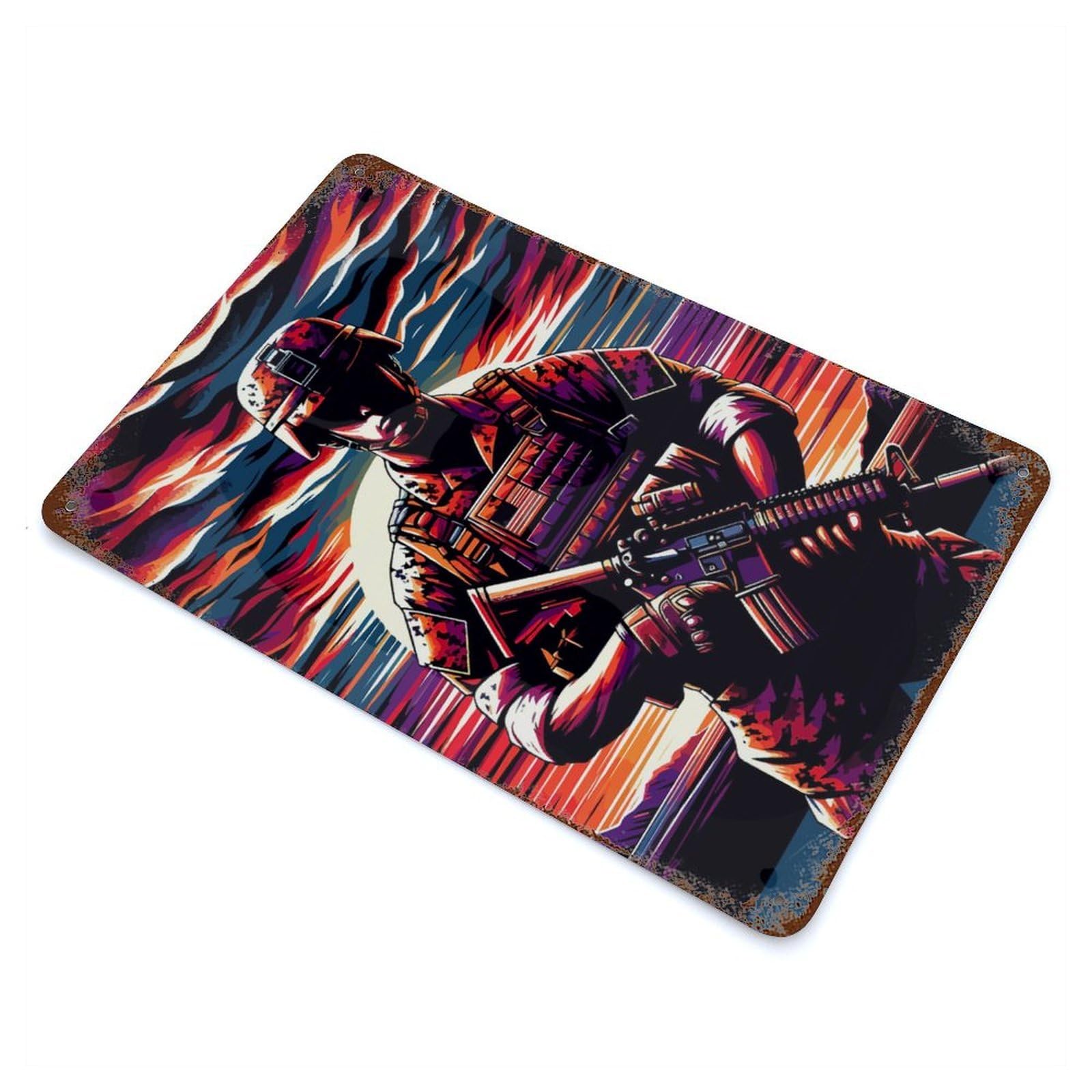 Marine Corps Sunset Wpap Weathered Tin Sign 11.8"x7.9", Retro Wall Decor for Pub, Kitchen And Man Cave Decor