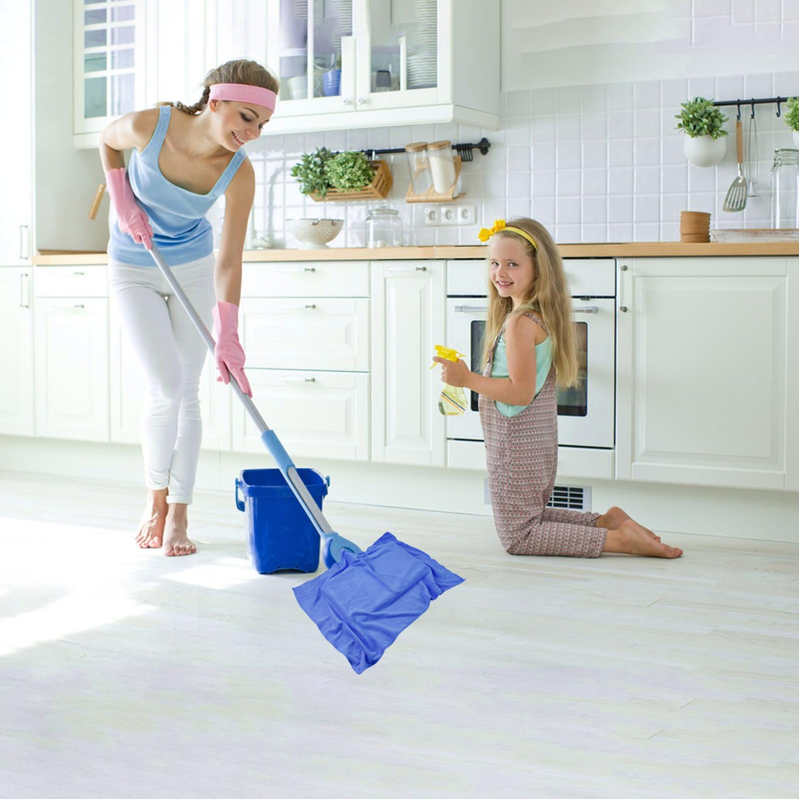 Paño de limpieza de microfibra extra grande de 20 x 30 pulgadas, 6 trapos lavables y reutilizables, toallas de microfibra para limpieza de fregona, oficina, baños, limpieza de casa (azul, blanco)