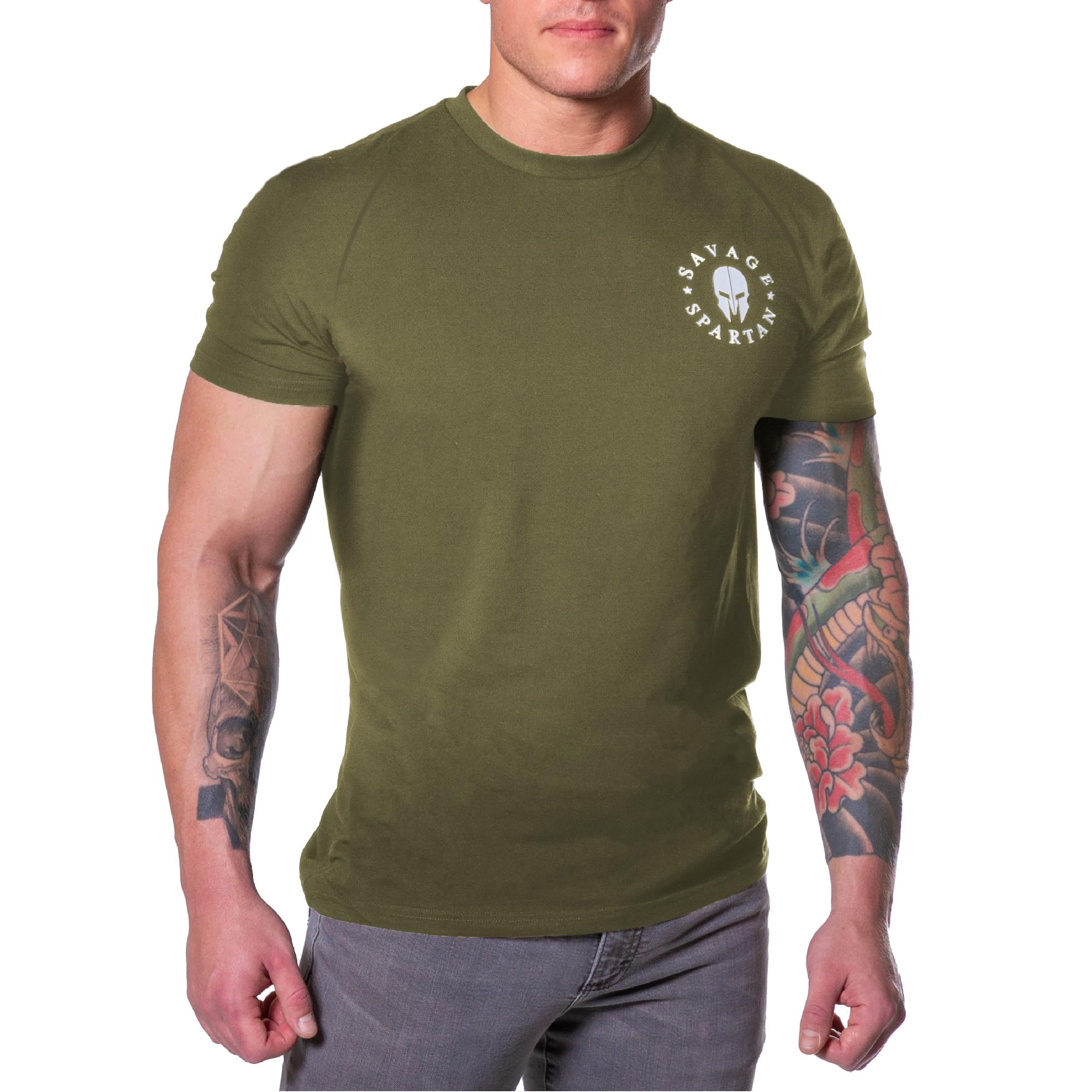 SAVAGE SPARTAN T-Shirt for Men - American Warrior Helmet Tactical Tee