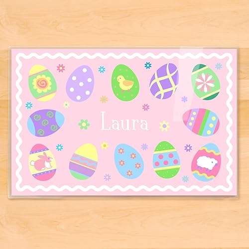 Miniatura 2 de Mantel individual personalizado con huevos de Pascua para niñas, rosa, 18 x 12 pulgadas, laminado, por Art Appeel