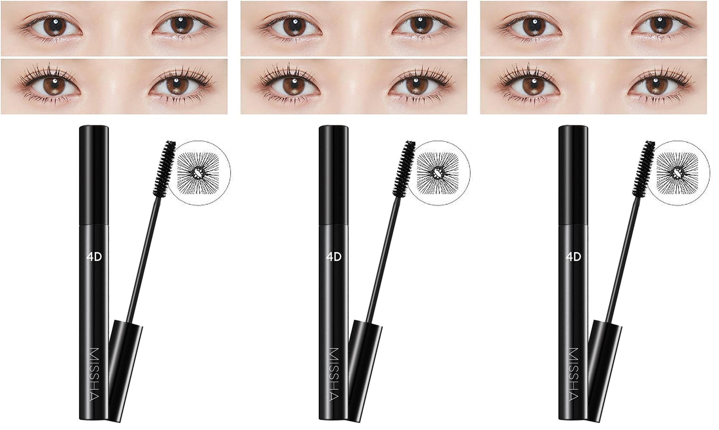 MISSHA 4 Boyutlu Etki Ile Hacim Veren Maskara 4d Mascara (3 paketi)