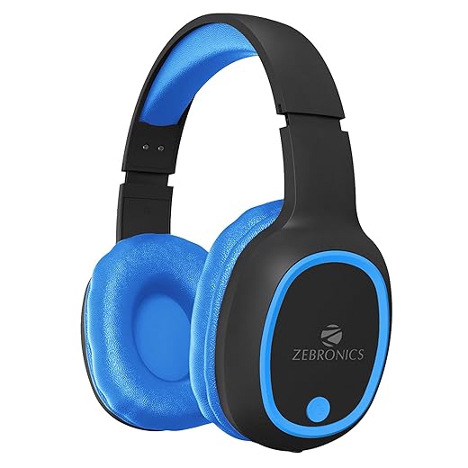 ZEBRONICS Zeb-Thunder Wireless Bluetooth Over The Ear Headphone, FM, mSD, 9 hrs Playback with Mic (Blue)