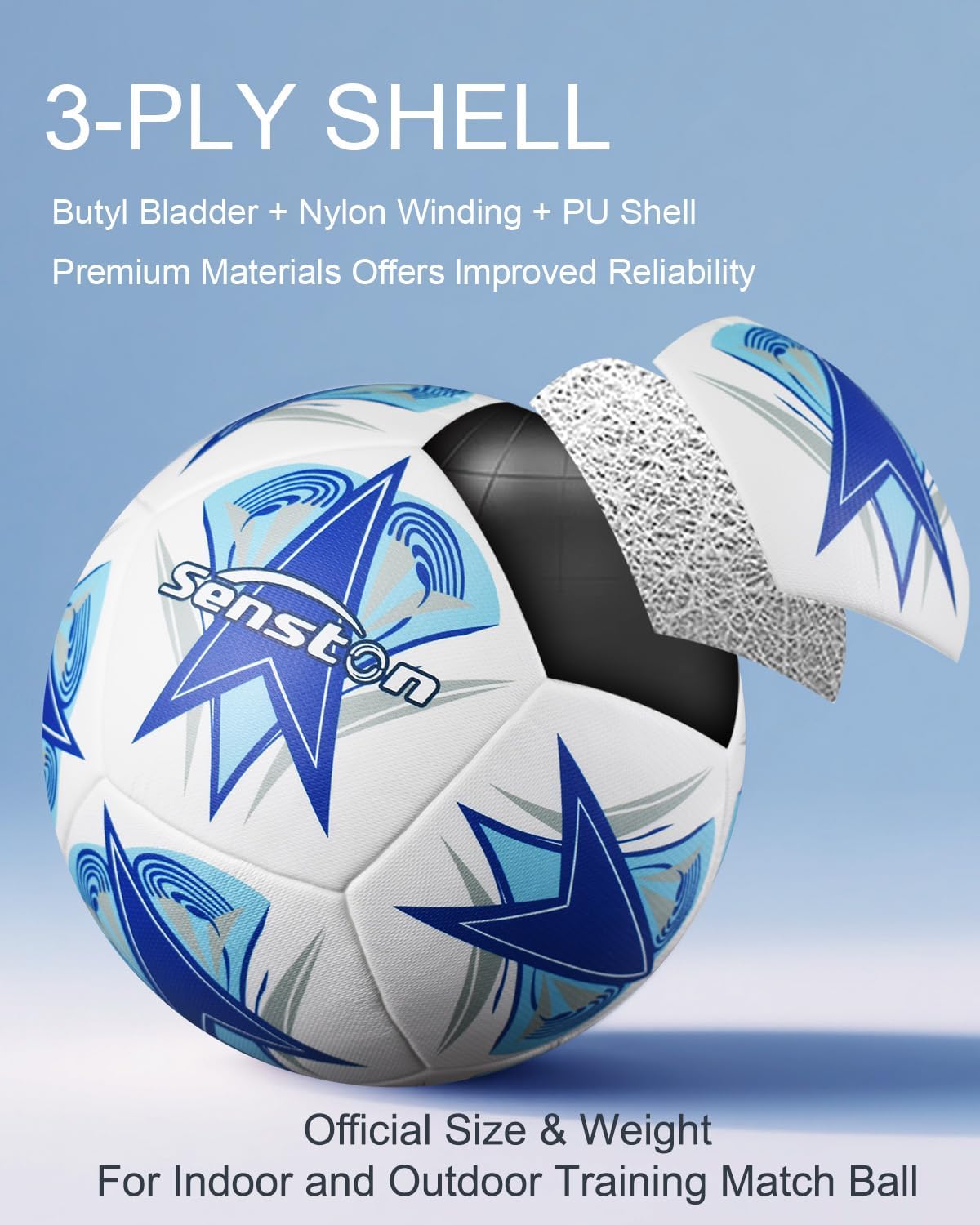 Senston Soccer Ball Size 5 -Official Match Weight-Youth & Adult Soccer Players - Air Pump Included