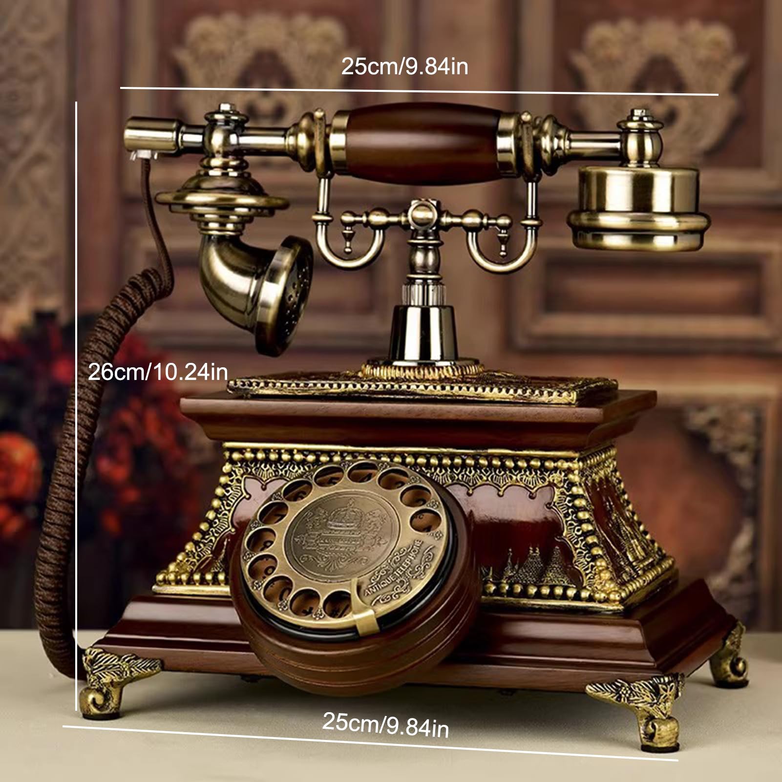 Telefono Fisso retrò Classico, Telefono di Linea Vecchio Stile, Telefono Vintage con quadrante Rotante e Campanello in Metallo, Telefono analogico da scrivania per,